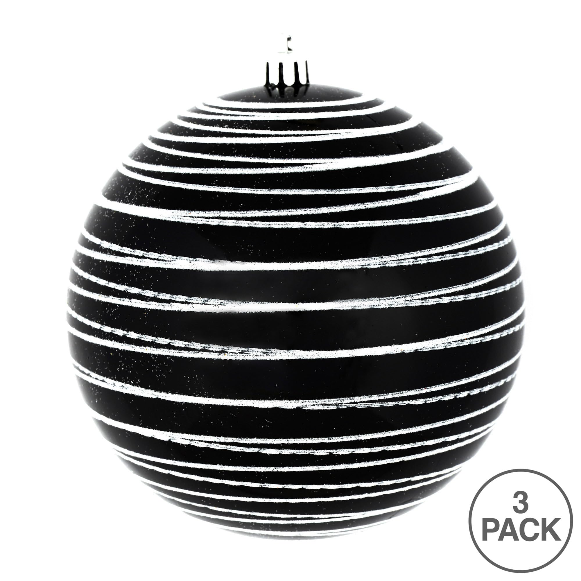 Vickerman 6 Black Candy Finish Ball Ornament with Glitter Lines. Includes 3 Ornaments per Bag.