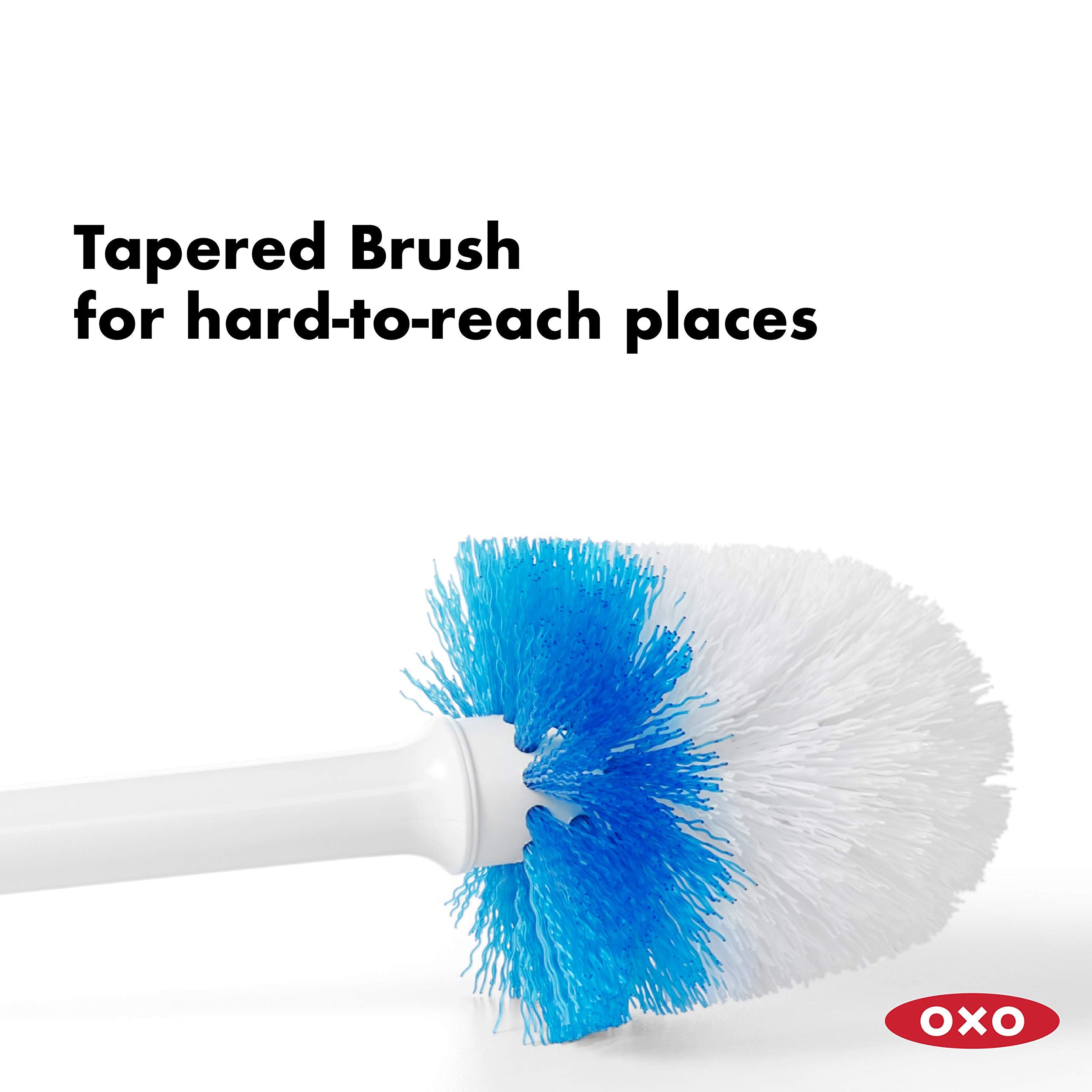 OXO Good Grips Compact Toilet Brush & Canister, White, 6" x 4-3/4" x 17-1/4", Thermoplastic Elastomer, Model 128