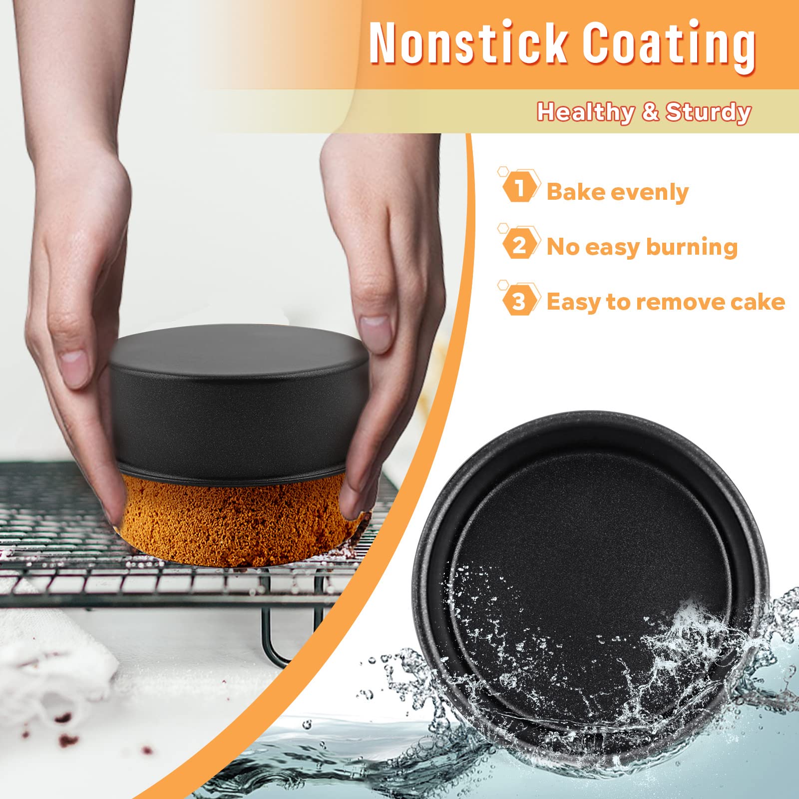 E-Far 4 Inch Cake Pan Set Of 3, Nonstick Stainless Steel Mini Round Cake Pans Tin, Small Size For Baking Smash Cakes/Cheesecake,