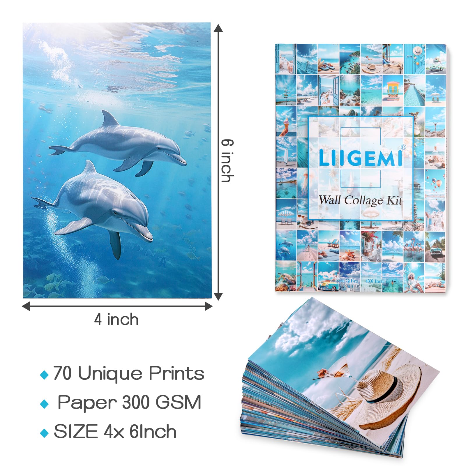 LIIGEMI 70PCS Blue Wall Collage Kit Aesthetic Pictures  Summer Beach Collage Print Kit  Bedroom Decor for Teen Girls  VSCO Girls Bedroom Decor  Aesthetic Posters 70 Set 4x6 Inch (Blue)