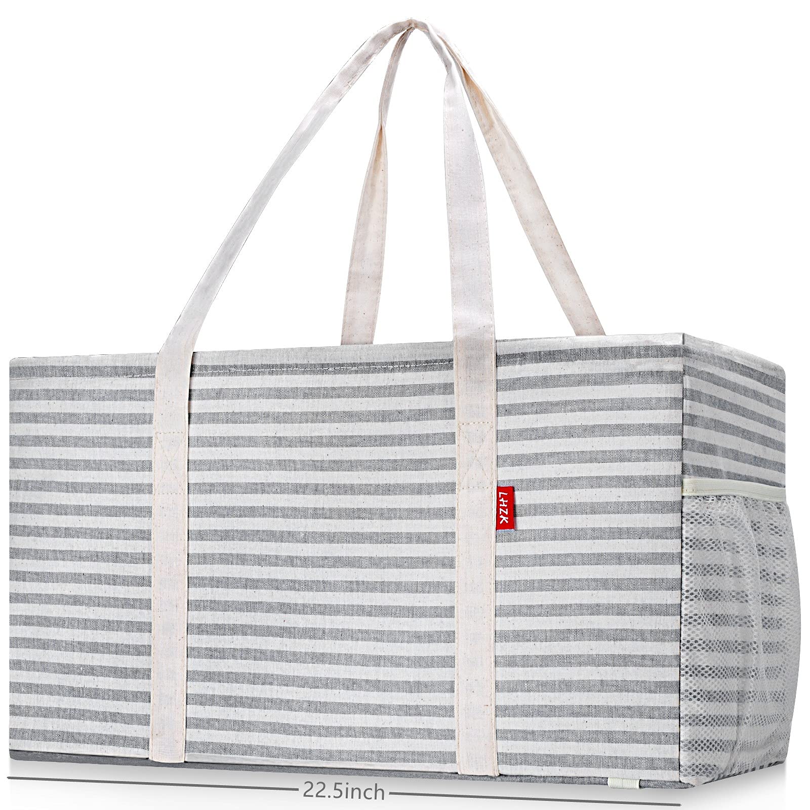 Lhzk Standing Extra Large Utility Tote Bag With Metal Wire Frame And The Sides Rinforced, Reusable Grocery Bags Foldable (Gray)