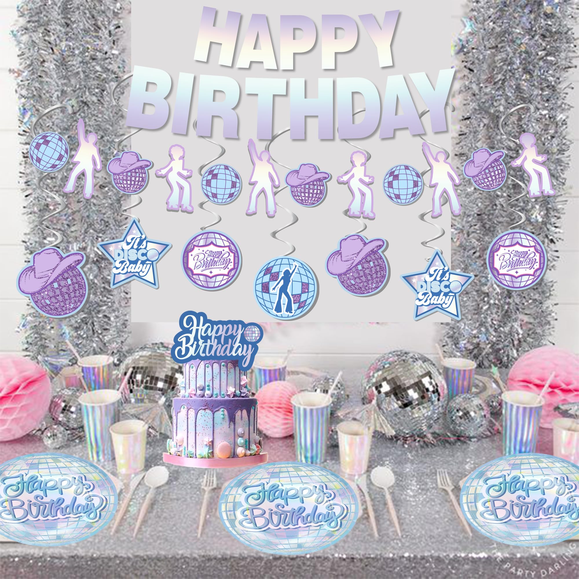 Jenmir, Iridescent Disco Birthday Party Decorations - (Total 110Pcs) Happy Birthday Banner, Party Supplies For Her, Balloons,Dis