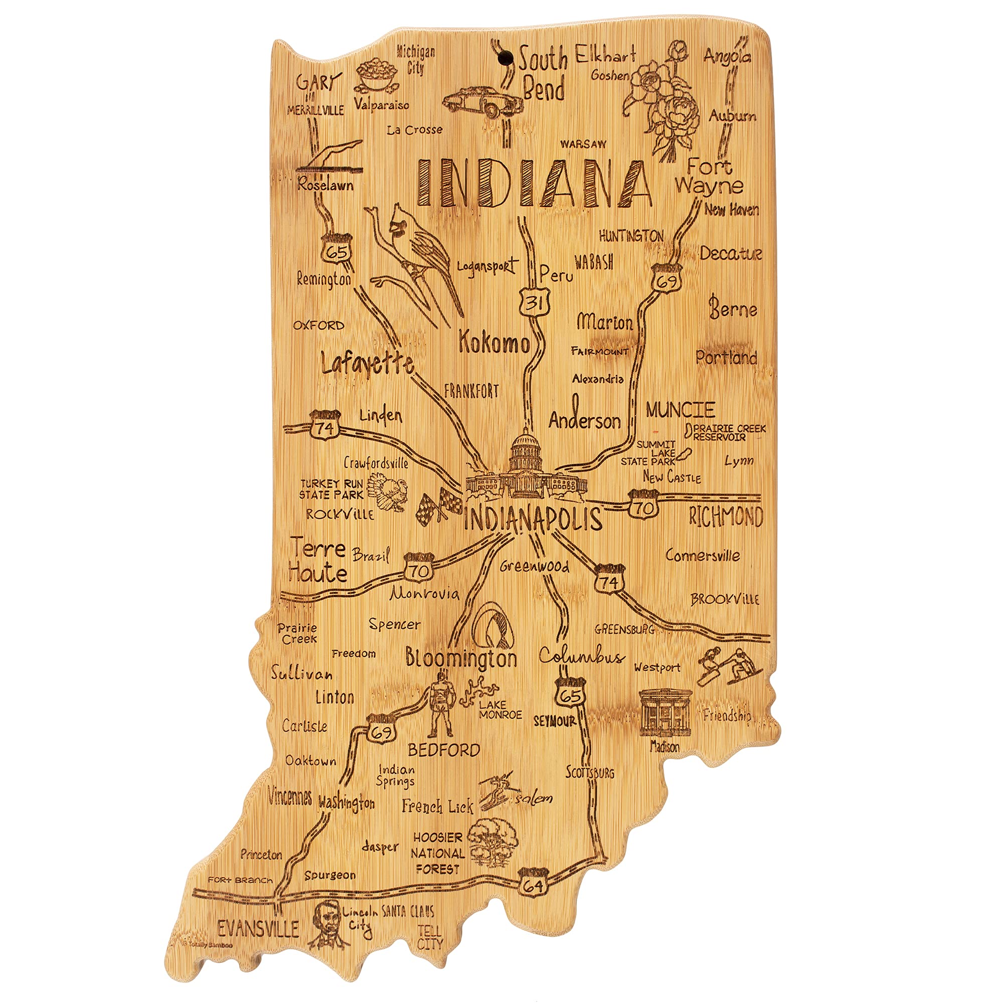 Totally Bamboo Destination Indiana State Shaped Cutting Board, Charcuterie and Cheese Serving Board - Indiana Gift for Home D  c