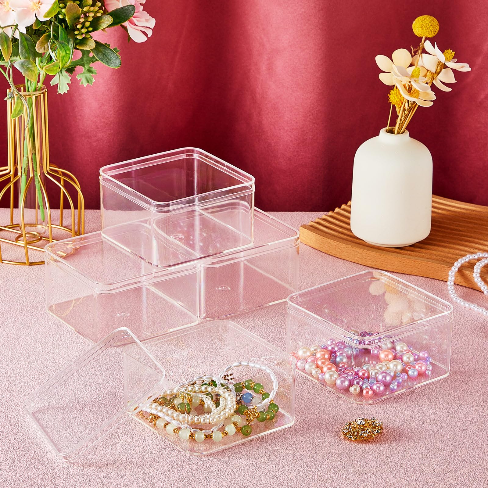 Juexica 12 Pcs Clear Acrylic Box with Lid Plastic Small Acrylic Boxes Decorative Storage Box Jewelry Display Mini Clear Containe