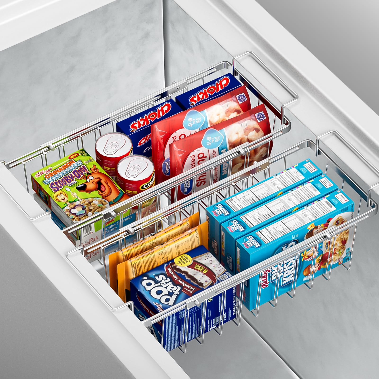 Orgneas Freezer Baskets For Chest Freezer, Capacity Expandable Deep Freezer Organizer Bins Adjustable From 16.5'' To 26.5'' Stai