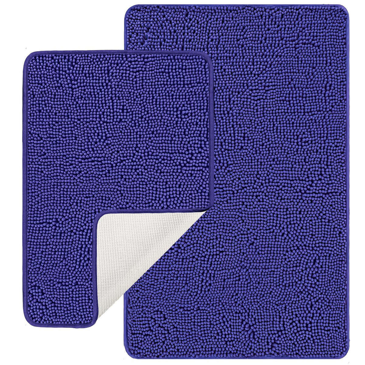 Pureswan Royal Blue Bathroom Rugs Sets 2 Piece - Absorbent And Washable Bath Mat, Non-Slip, Thick Soft Chenille Bath Rugs For Ba