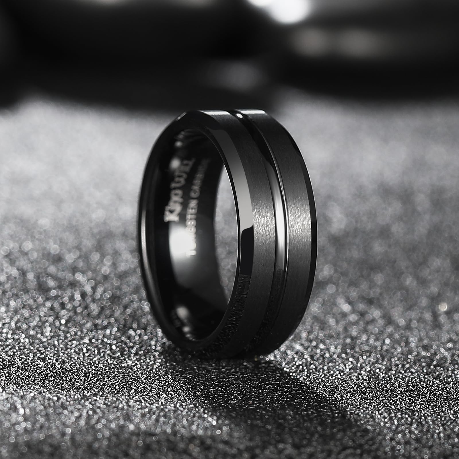 King Will Classic 8Mm Black Tungsten Carbide Wedding Band Ring Polished Finish Grooved Center Comfort Fit (7)