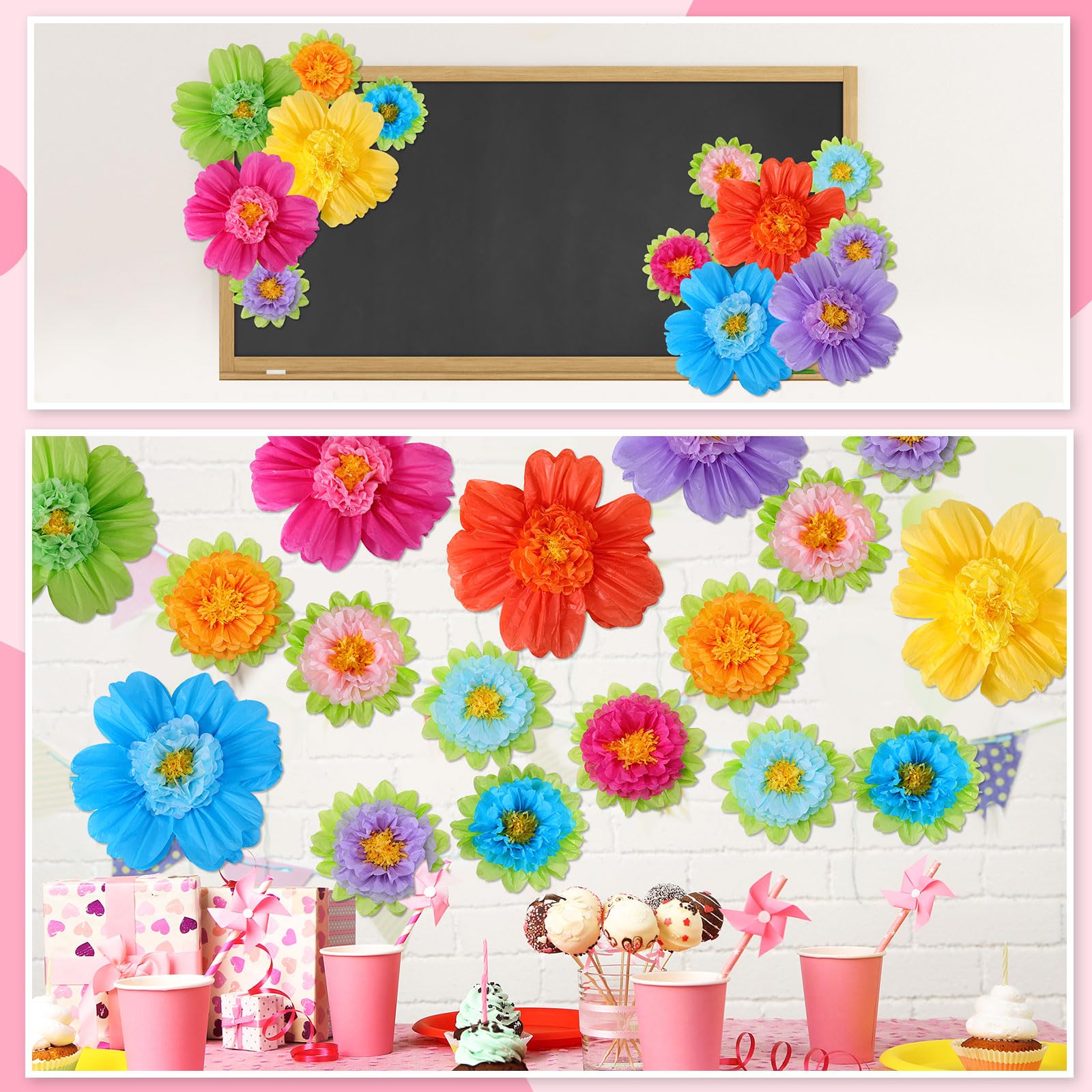 TaoBary 36 Pcs Large Colorful Tissue Paper Flowers 20 Giant Fiesta Paper Pom Poms Classroom Wall Decor Birthday Wedding Engageme