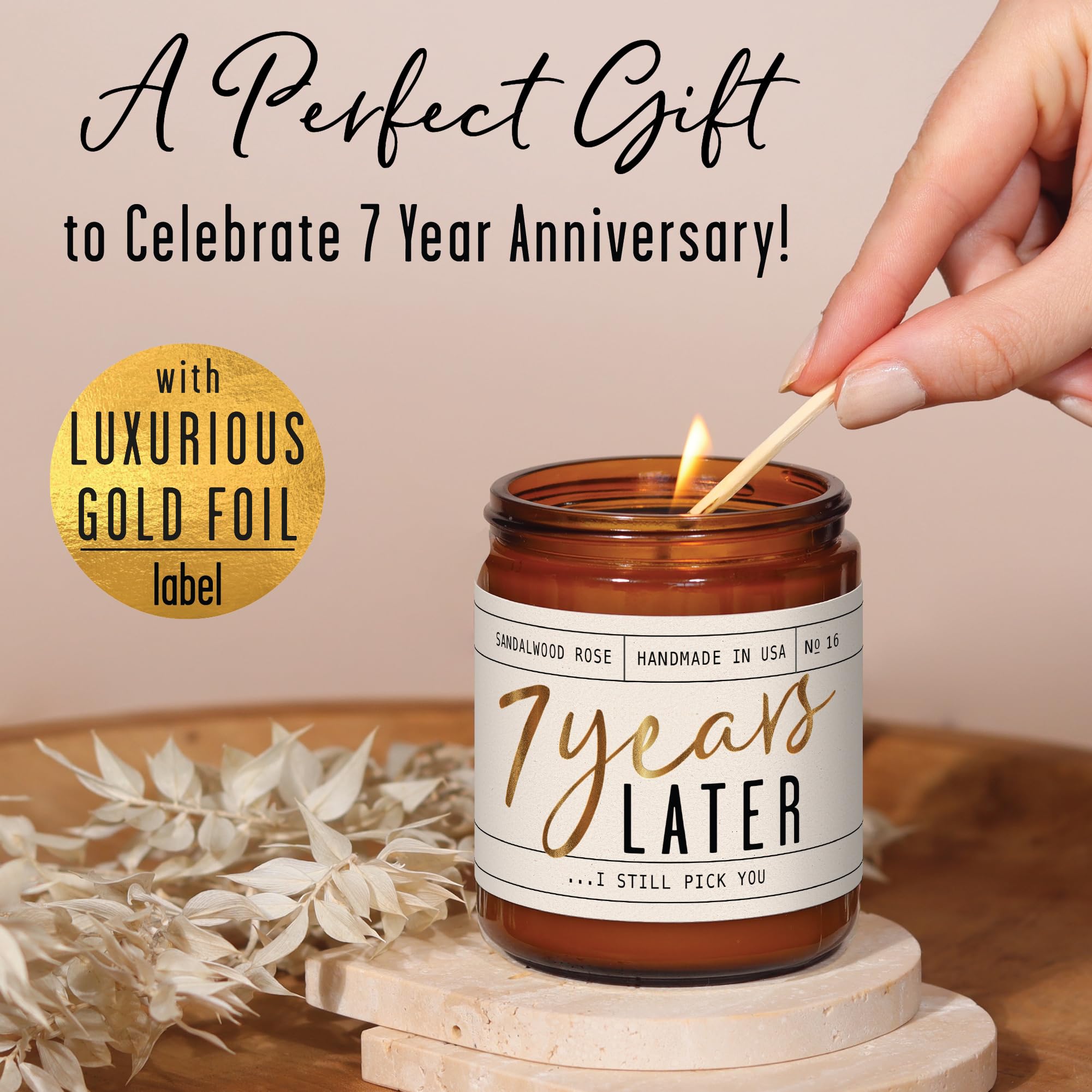 7 Year Gift for Anniversary for Her -  7 Years Later  Soy Candle, w/Sandalwood Rose - Infused w/Essential Oils I 7th Anniversary