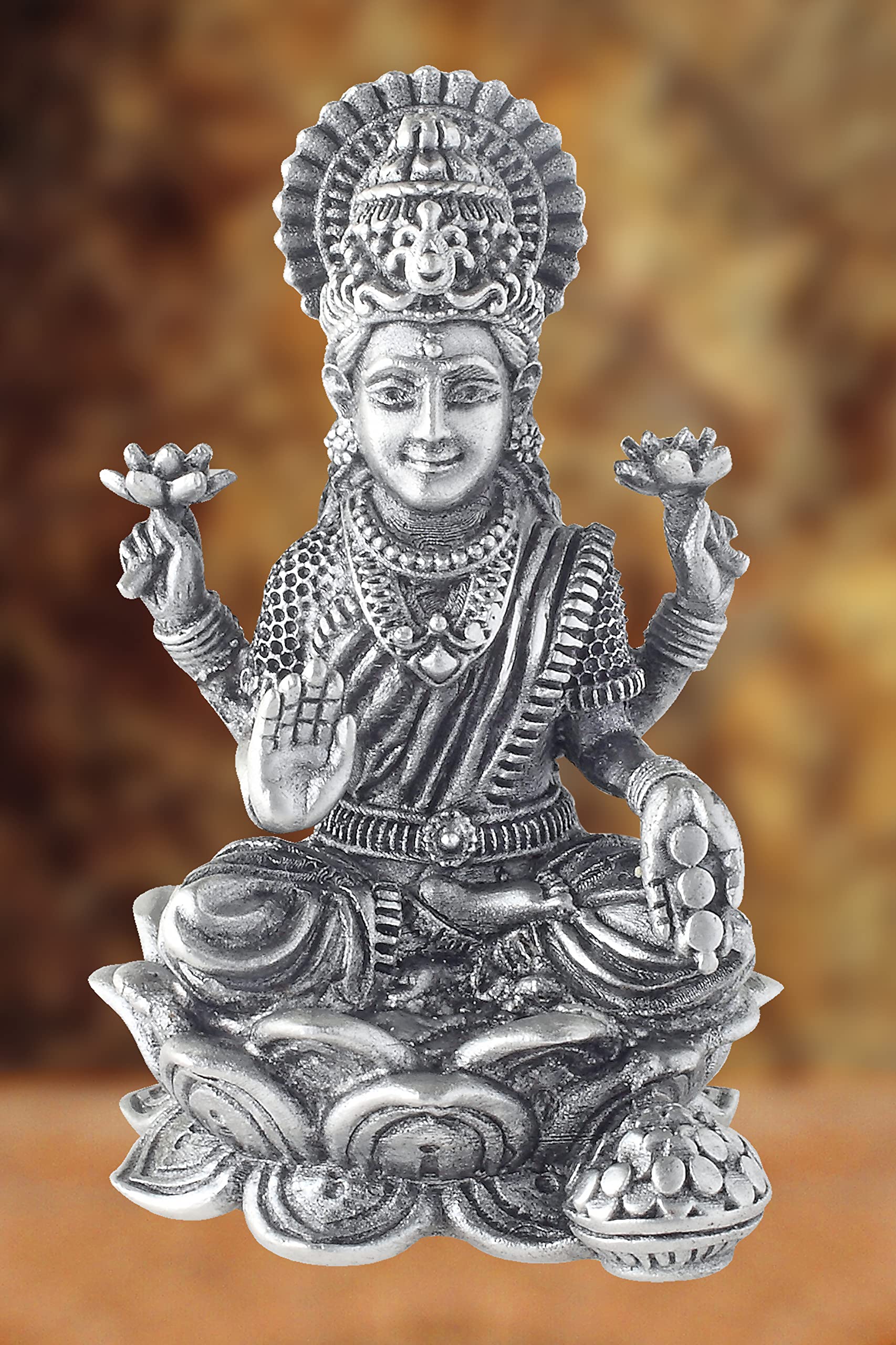 Prd Caratcafe Silver Laxmi Murti For Car Dashboard, Home & Office Use Made In Pure 925 Solid Chandi Metal Idol Of Maa Lakshmi. A