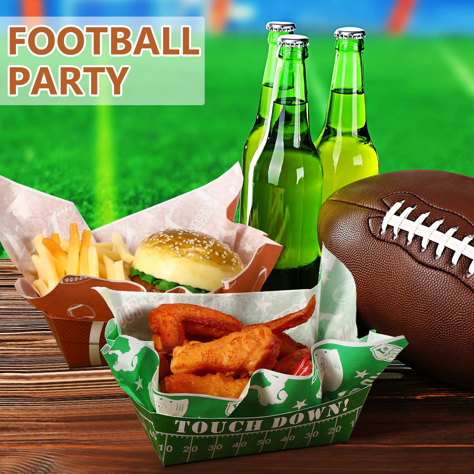 Pajean 100 Pcs Football Py Supplies 1.1 Lb 50 Paper Food Trays Serving Boats With Grease Resistant Liner Papers Waxed Deli Sheet