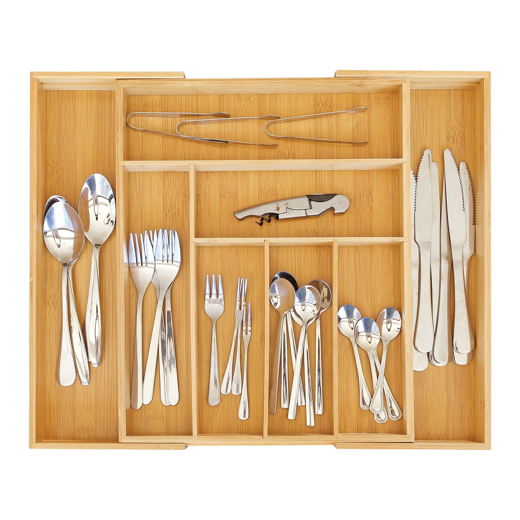 Zrooy Expandable Bamboo Kitchen Silverware Organizer Drawer For Utensils Holder And Cutlery, 8 Compartments For Drawer Tray With