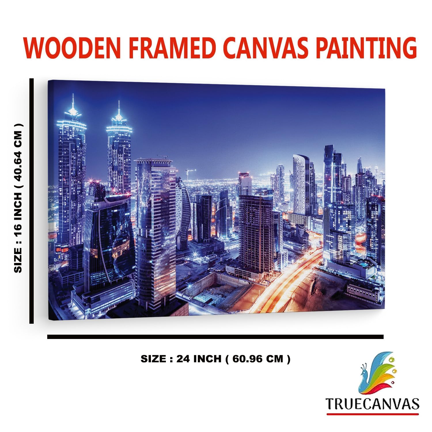 TRUECANVAS Dubai Downtown Night Scene Uae, Wooden Framed Canvas Paintings for Home Decor | Bedroom, Living Room,Wall Decoration