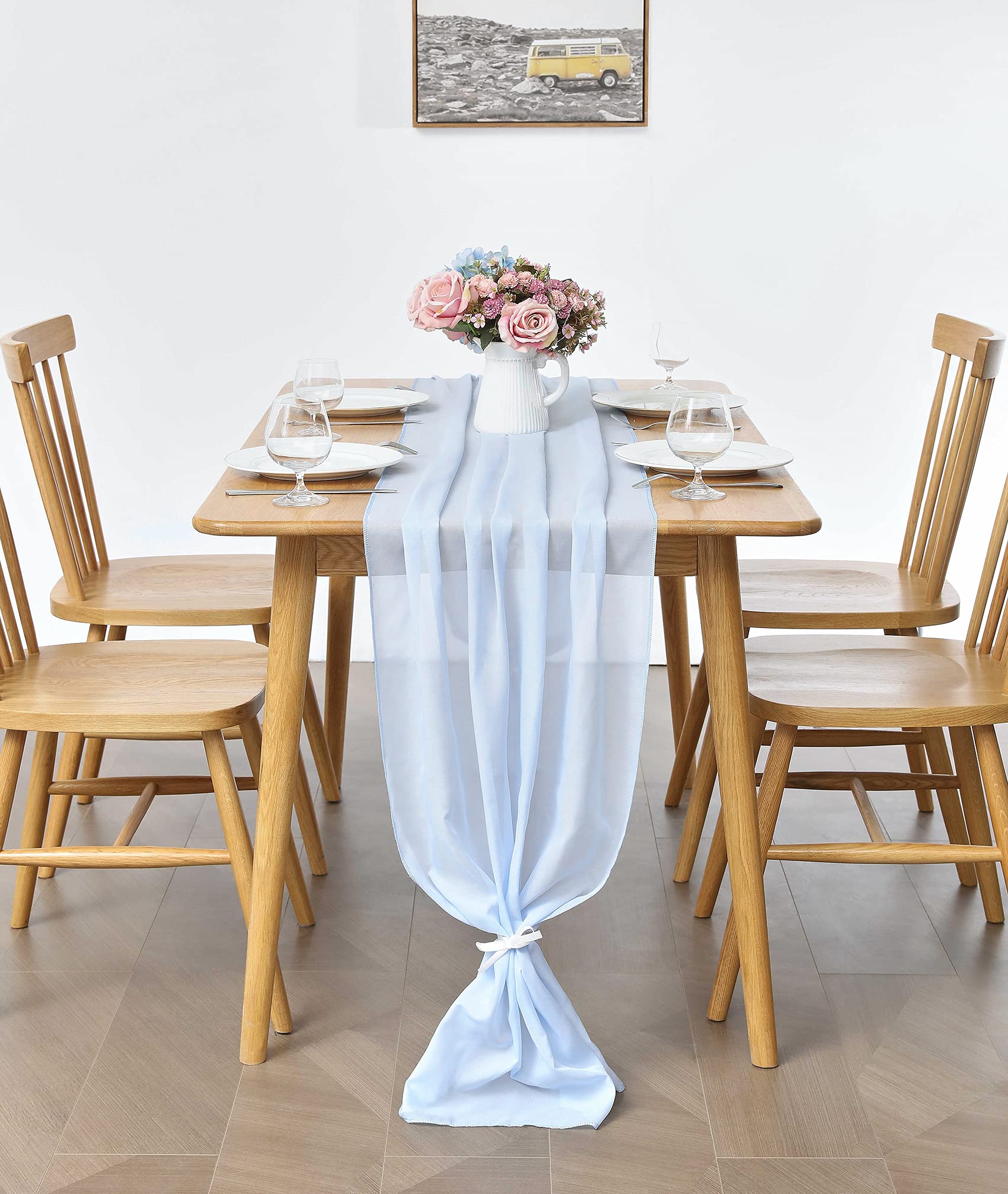 2 Pack 10Ft Baby Blue Chiffon Table Runner Sheer 29X120 Inch For Romantic Wedding Decor Bridal & Baby Shower Birthday Rustic Par
