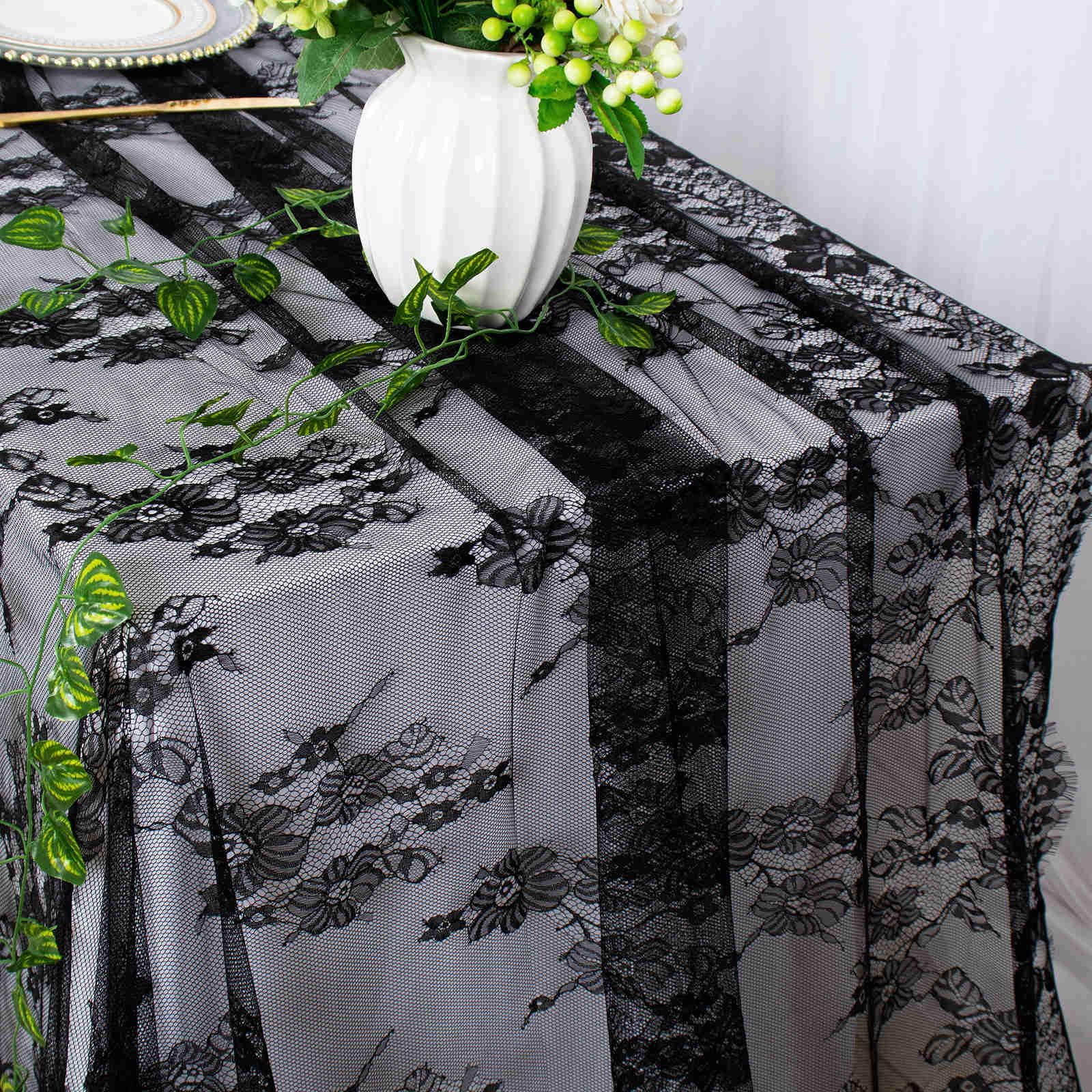 Duobao Wedding Lace Tablecloth 60X120-Inch Black Tablecloths For Tea Party Outdoor Table Cloth Rectangle 120 Inches Overlay For
