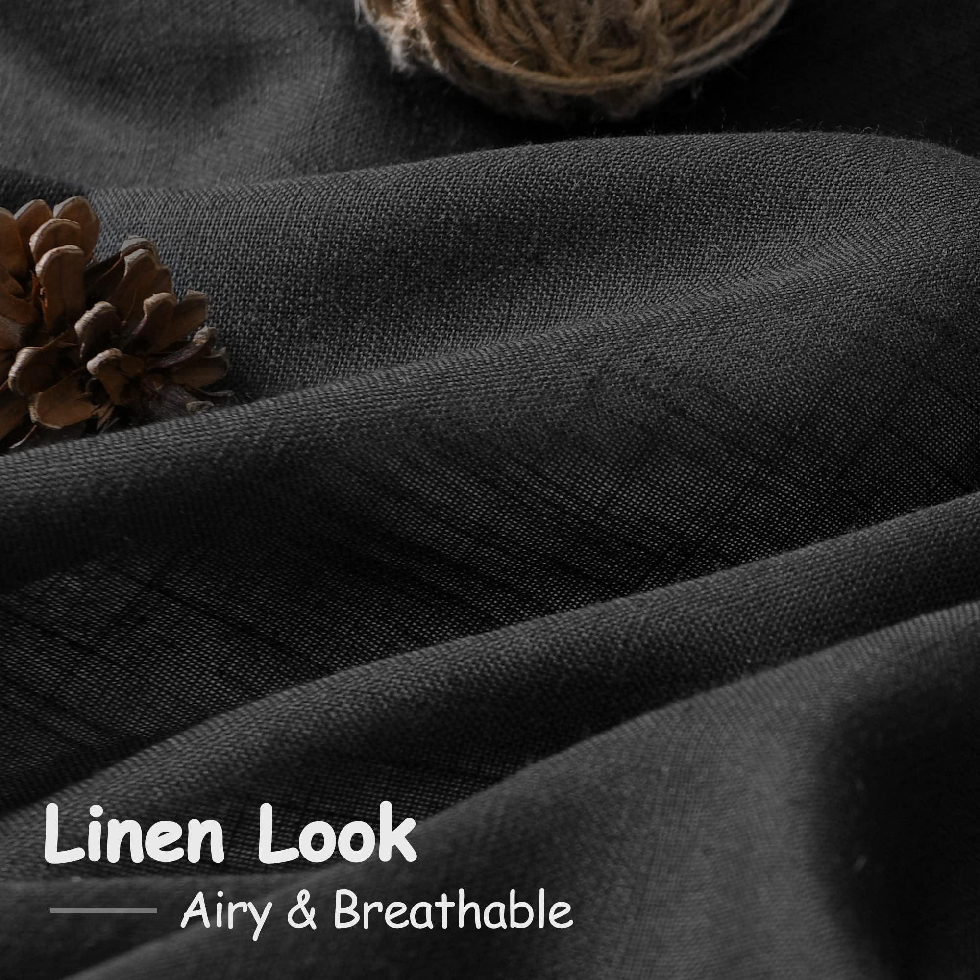 Nanspring Short Linen Curtains 36 Inch Length for Kitchen Windows Over Sink Black Privacy Back Tab and Rod Pocket Modern Neutral