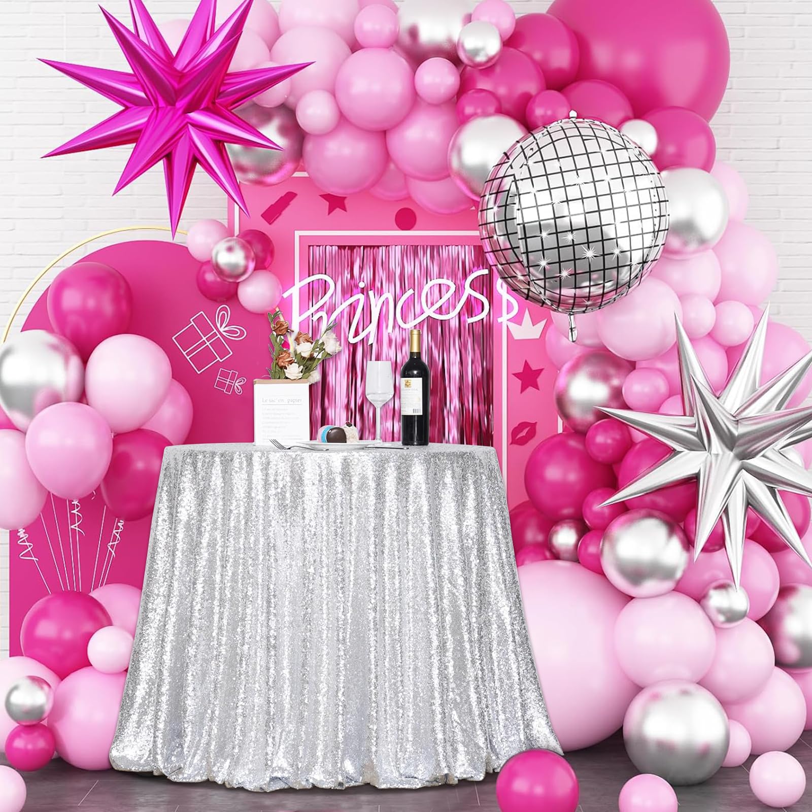 Partydelight 70'' Inch Silver Sequin Tablecloth Round Wedding, Party, Christmas Decorations