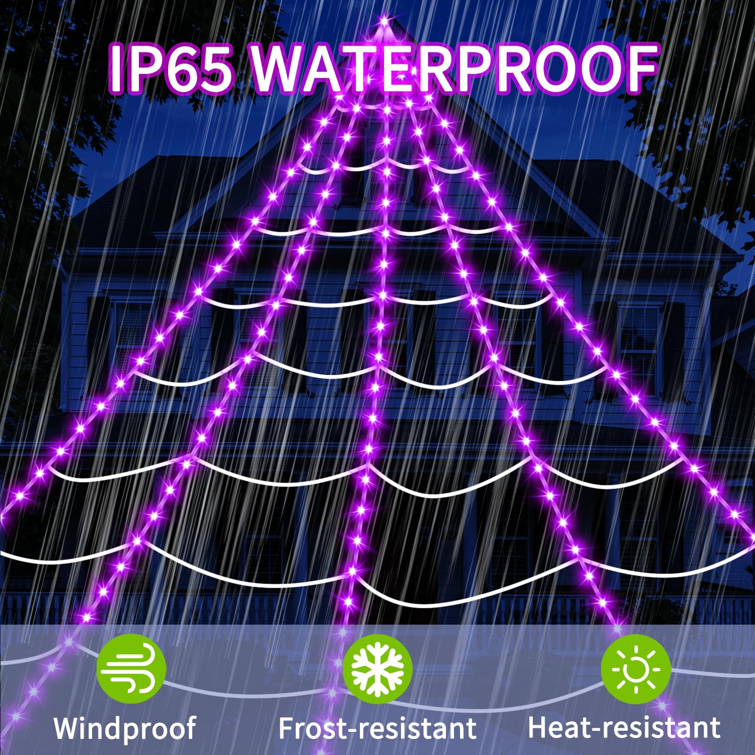 Halloween Decorations Outdoor Spider Web Lights, 23Ft 350 LED Light up Spider Web with 6.6Ft Giant Spider, 8 Modes Waterproof Ti