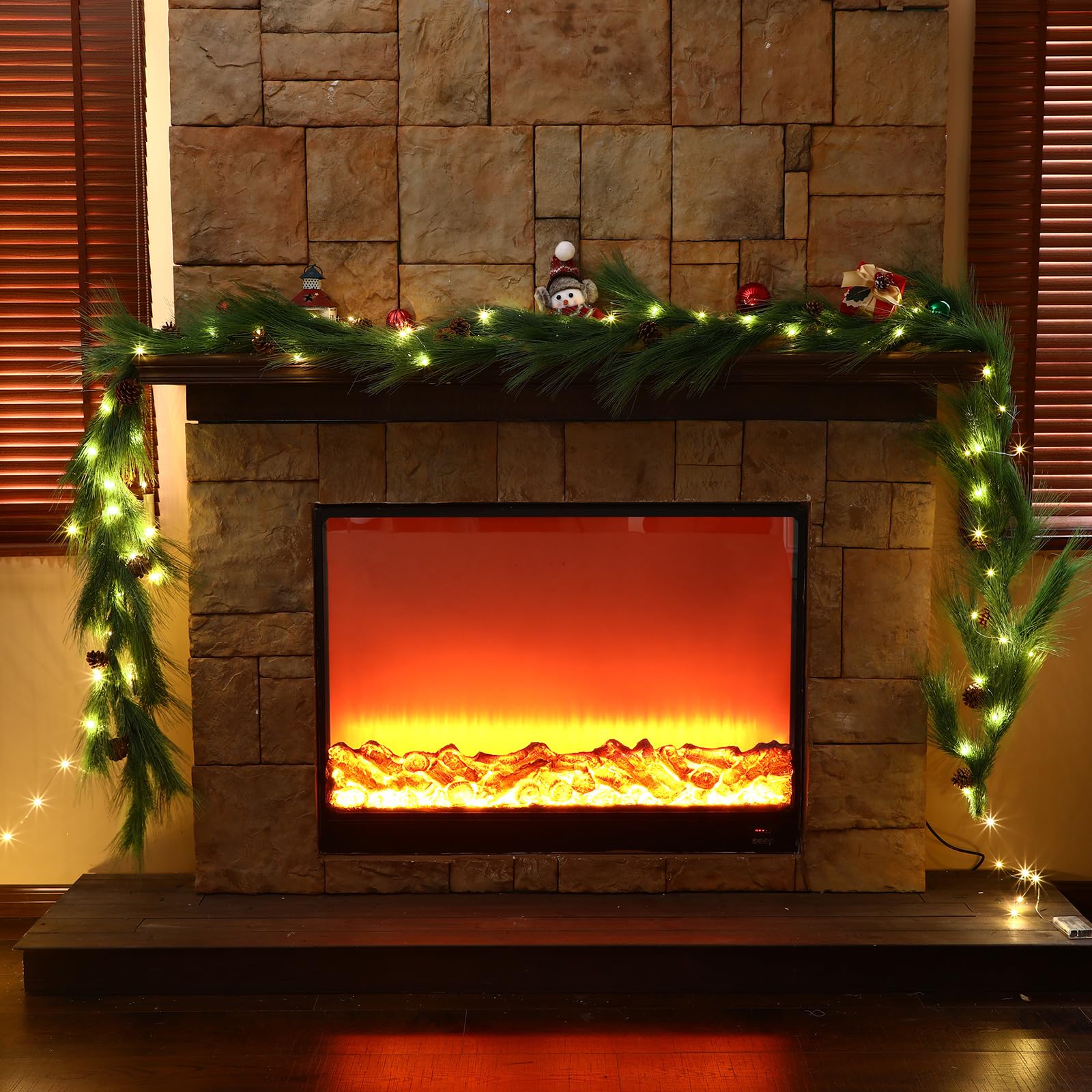 Jutom 2 Set 13.2ft Christmas Deluxe Norfolk Pine Garlands Artificial Long Needle Pine Cone Garland Realistic Xmas Cedar Garland