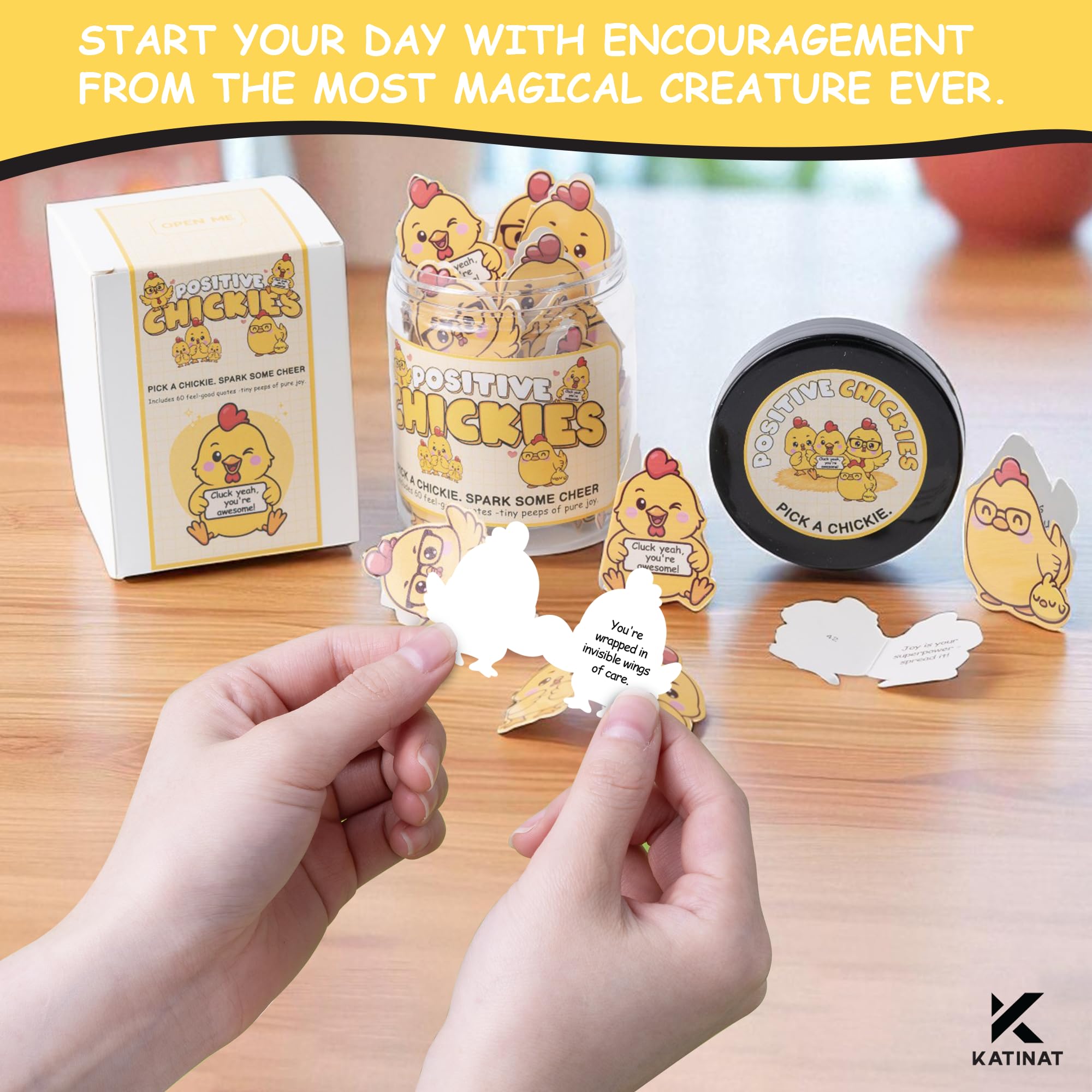 60 Positive Chick Cards Jar - 60 Affirmation Cards for Anxiety & Self Care, Teens, Emotional Support Chickies, CHicken Gifts, ch