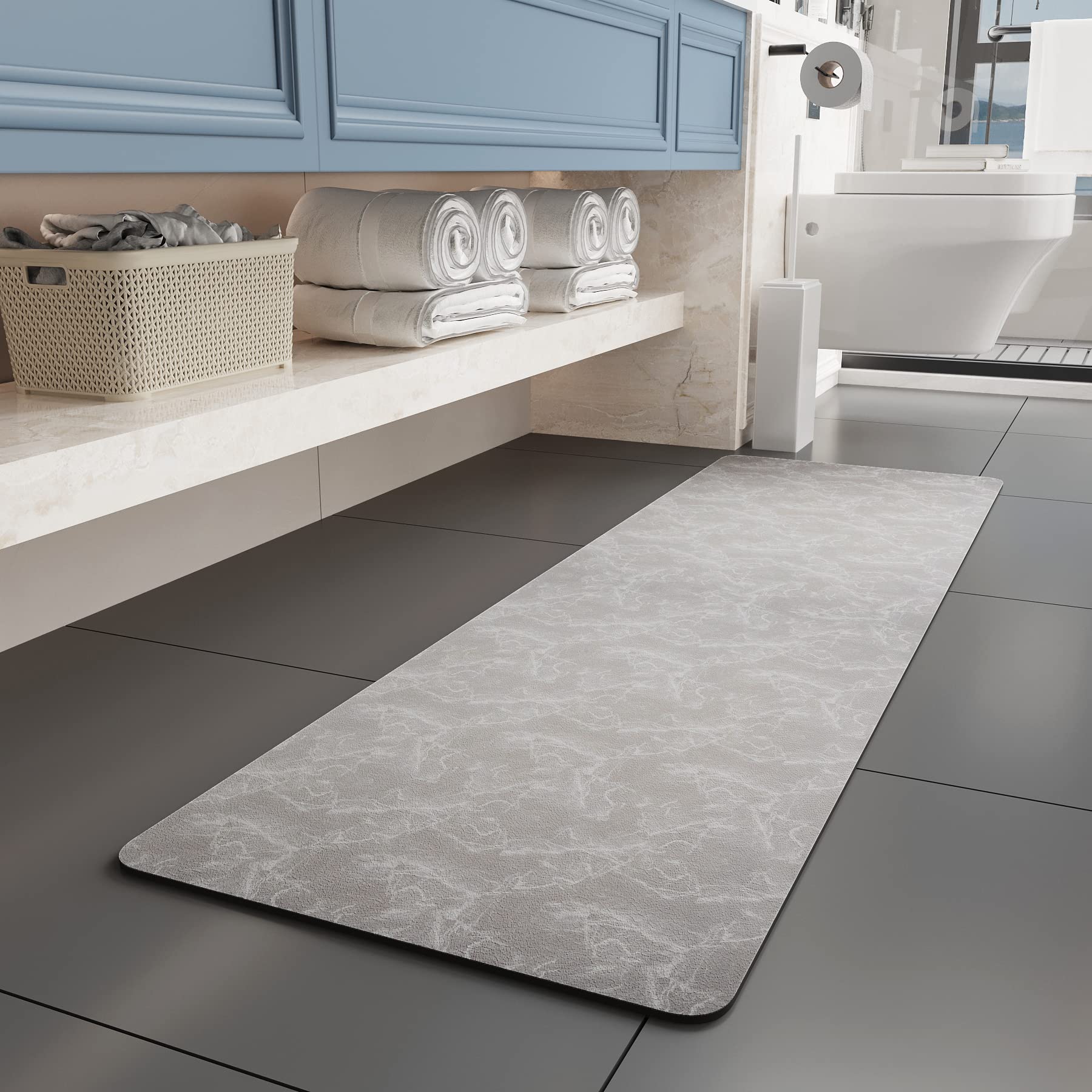 COCOER Bath Mat- Absorbent, Stain Resistant, Non Slip Bath Rug - Quick Dry Bathmat with Rubber Back-17   x59    Light Grey