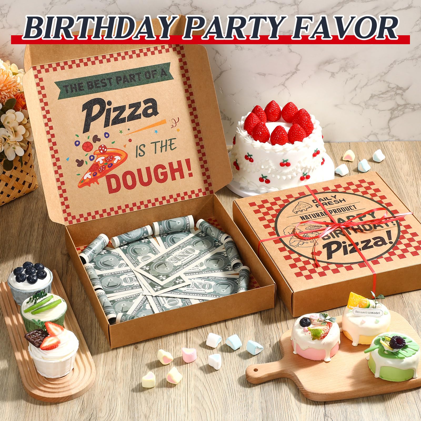 Feifeiya 2 Pcs Birthday Pizza Money Box for Cash Gift 10 x 10 Inch Pizza Boxes Money Holder Fun Gift for Surprise Funny Classic