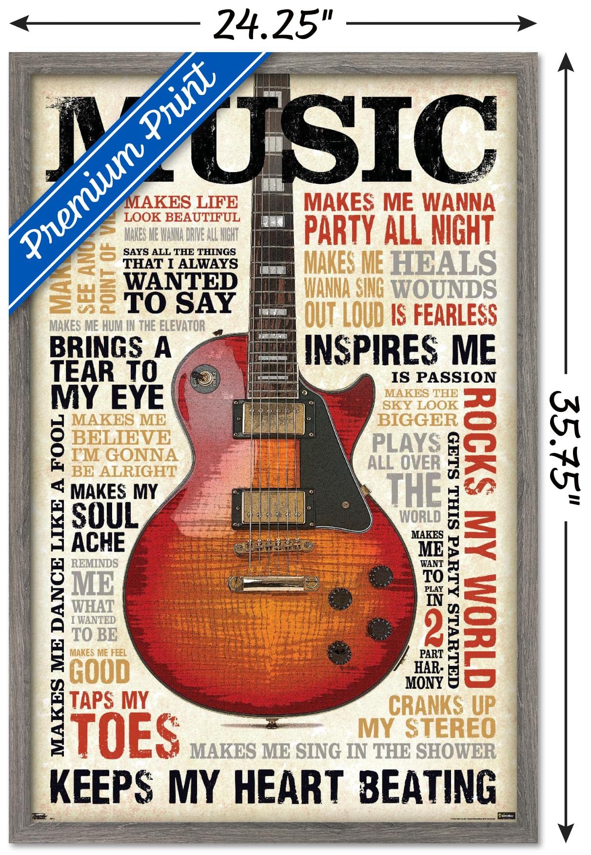 Trends International Music Inspires Me Wall Poster, 22.375'' X 34'', Barnwood Framed Version