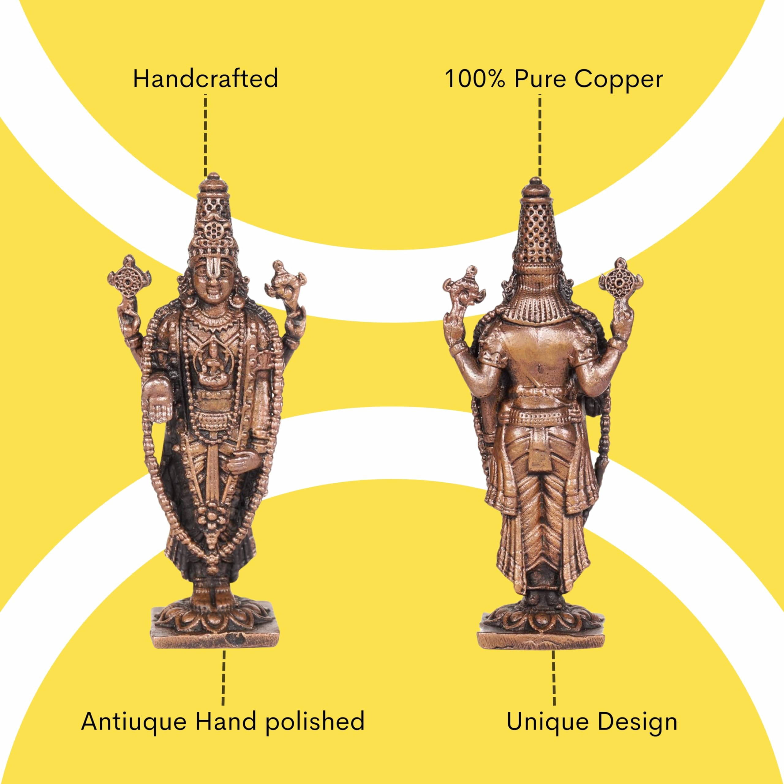 Copper Idols India - By Bhimonee Decor , 2.25 inches, Handmade Copper Balaji Idol Spl, 30 Grams, Patina Antique Finish, Pack of
