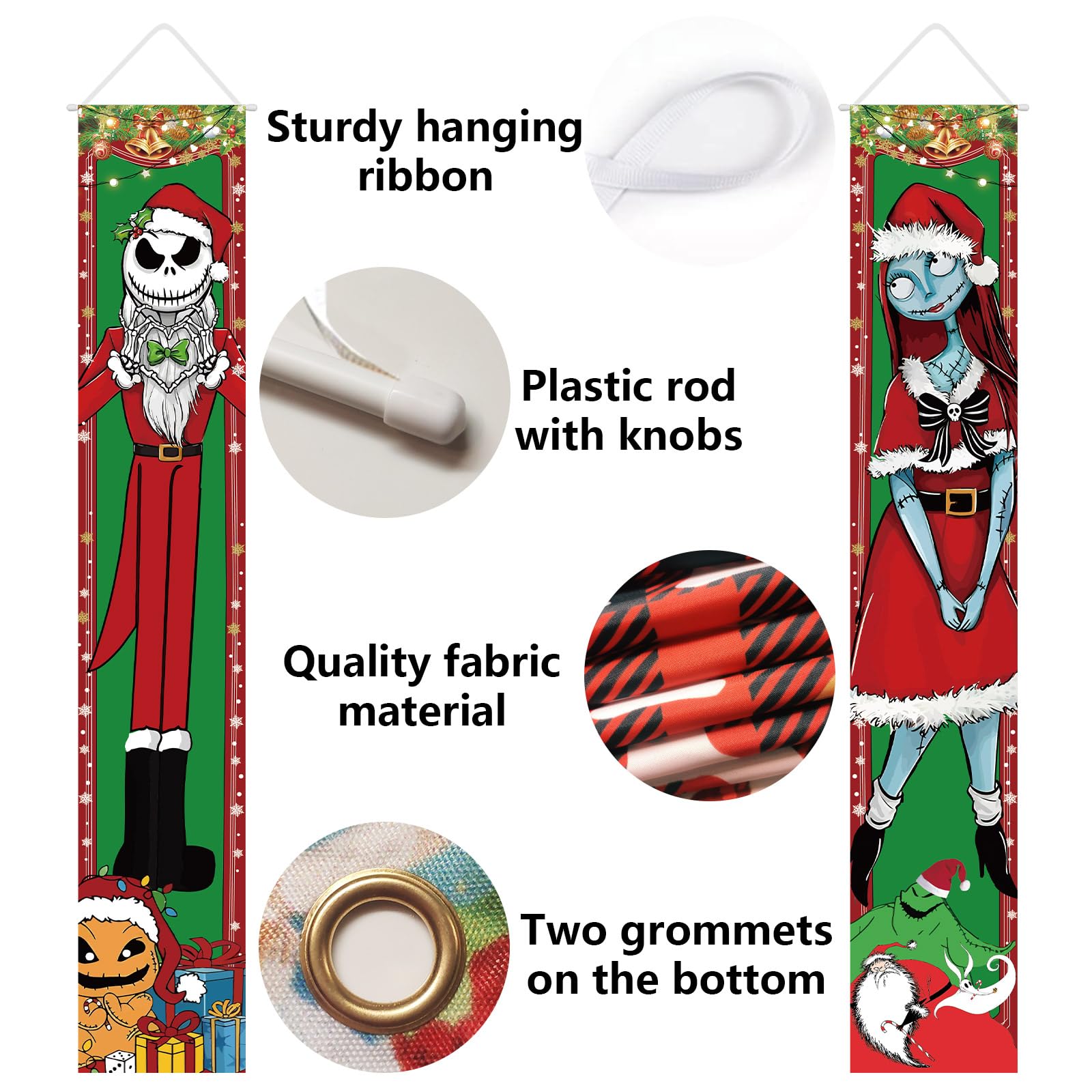 Jack Skellington Sally Banner Nightmare Before Christmas Decorations Porch Door Sign Welcome Banner Indoor Outdoor Wall Home Par