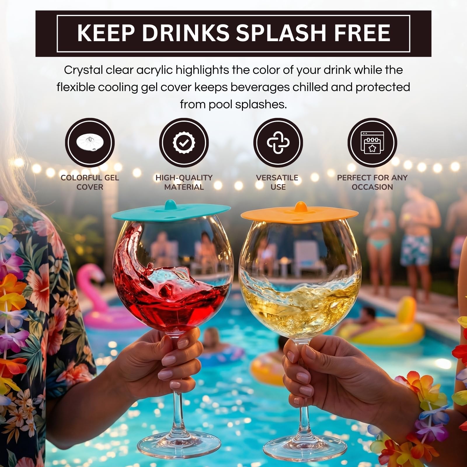 Floating Wine Glasses for Pool with Lids (Set of 2) – 21oz