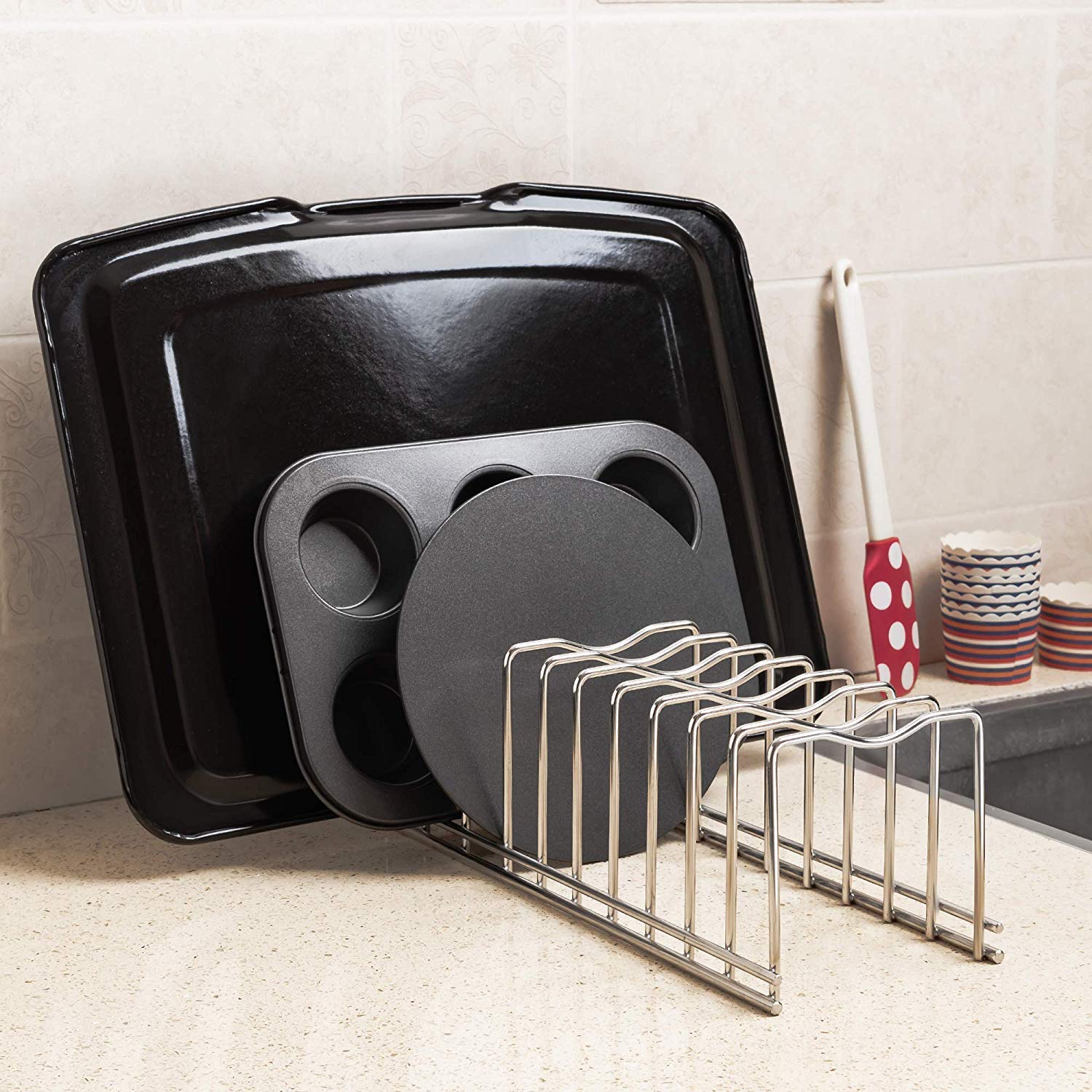Sanno Pot Pan Lid Holder Organizer Pot Lid Rack Holder Suitable For Bakeware Dish Plate, Cutting Boards, Pots & Pans, Serving Tr