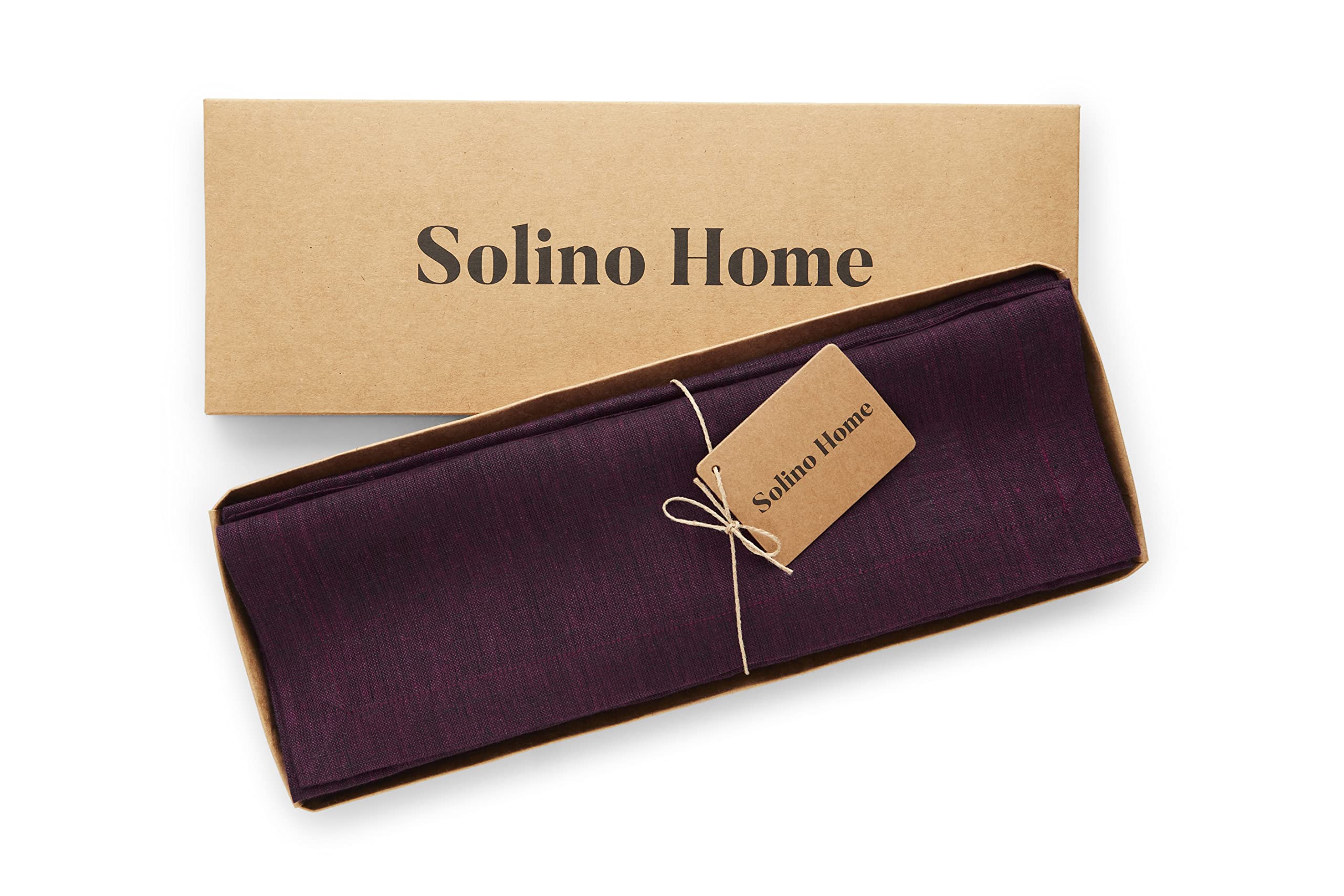 Solino Home Linen Placemats 19'' L X 14'' W Inch - 100% Pure Linen Chambray Burgundy Cloth Placemats Set Of 4 - Athena, Washable