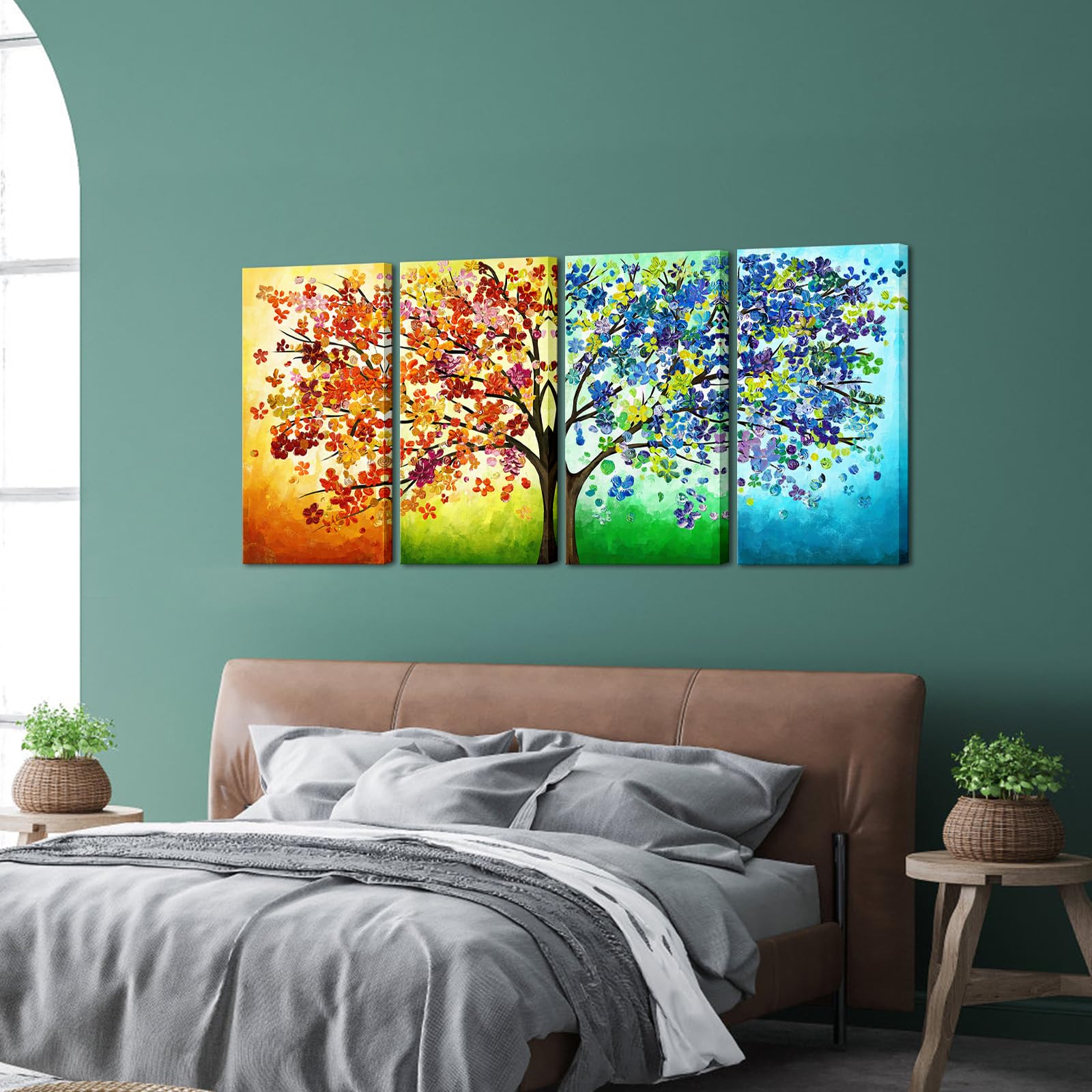 Kreative Arts 4 Seasons Colorful Lucky Tree Painting Canvas Wall Art Abstract Contemporary Oil Paintings Giclee Prints For Livin