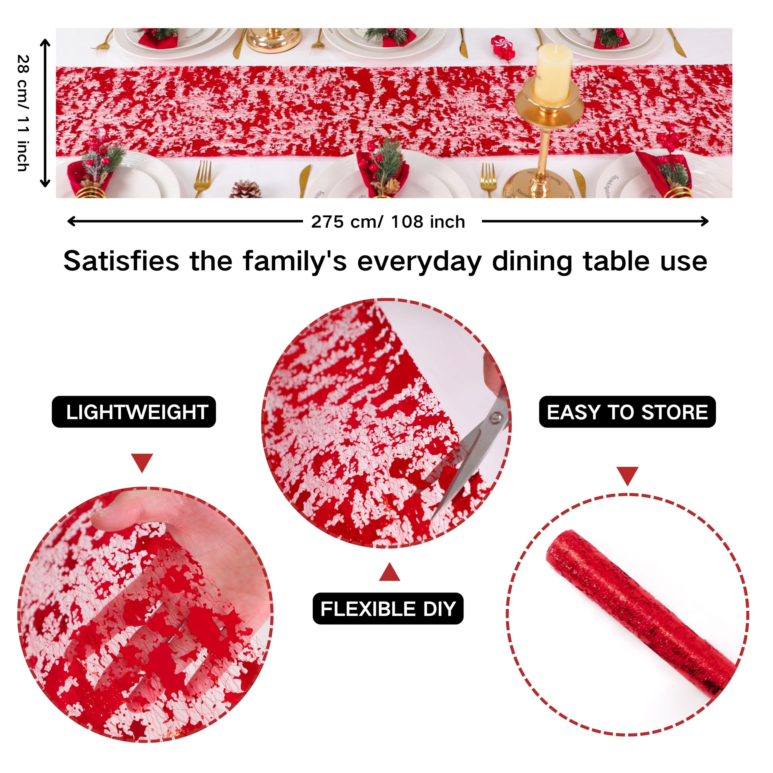 Snowkingdom 2 Pieces Red Table Runner Sequin Glitter Mesh Table Runner 11''X108'' Red Table Decorations For Wedding Party Valent