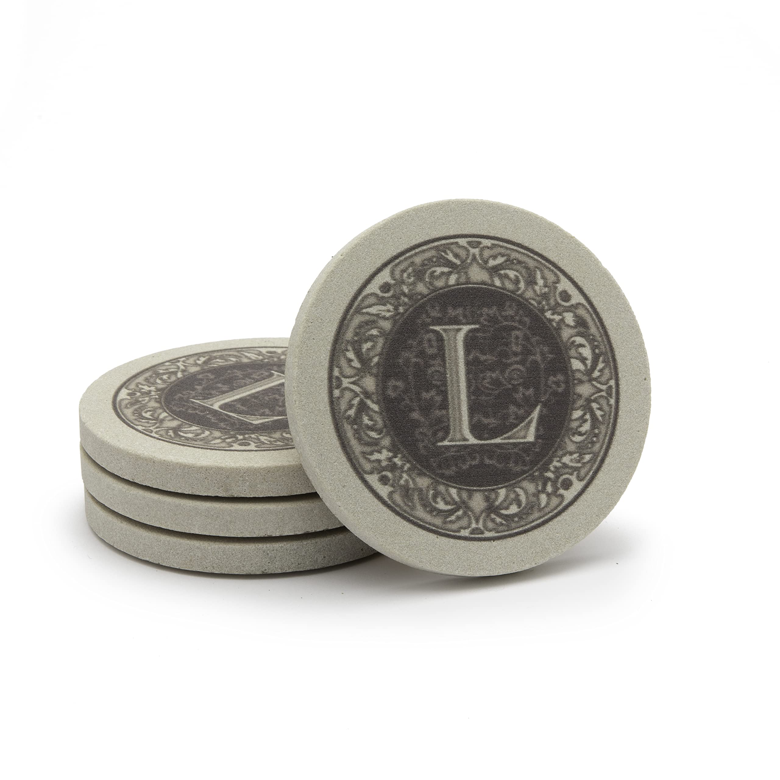 Thirstystone 4-Pack Monogram Letter L    Sandstone Coasters Manufactured In The Usa Decorative, Absorbent, Easily Wipes Clean