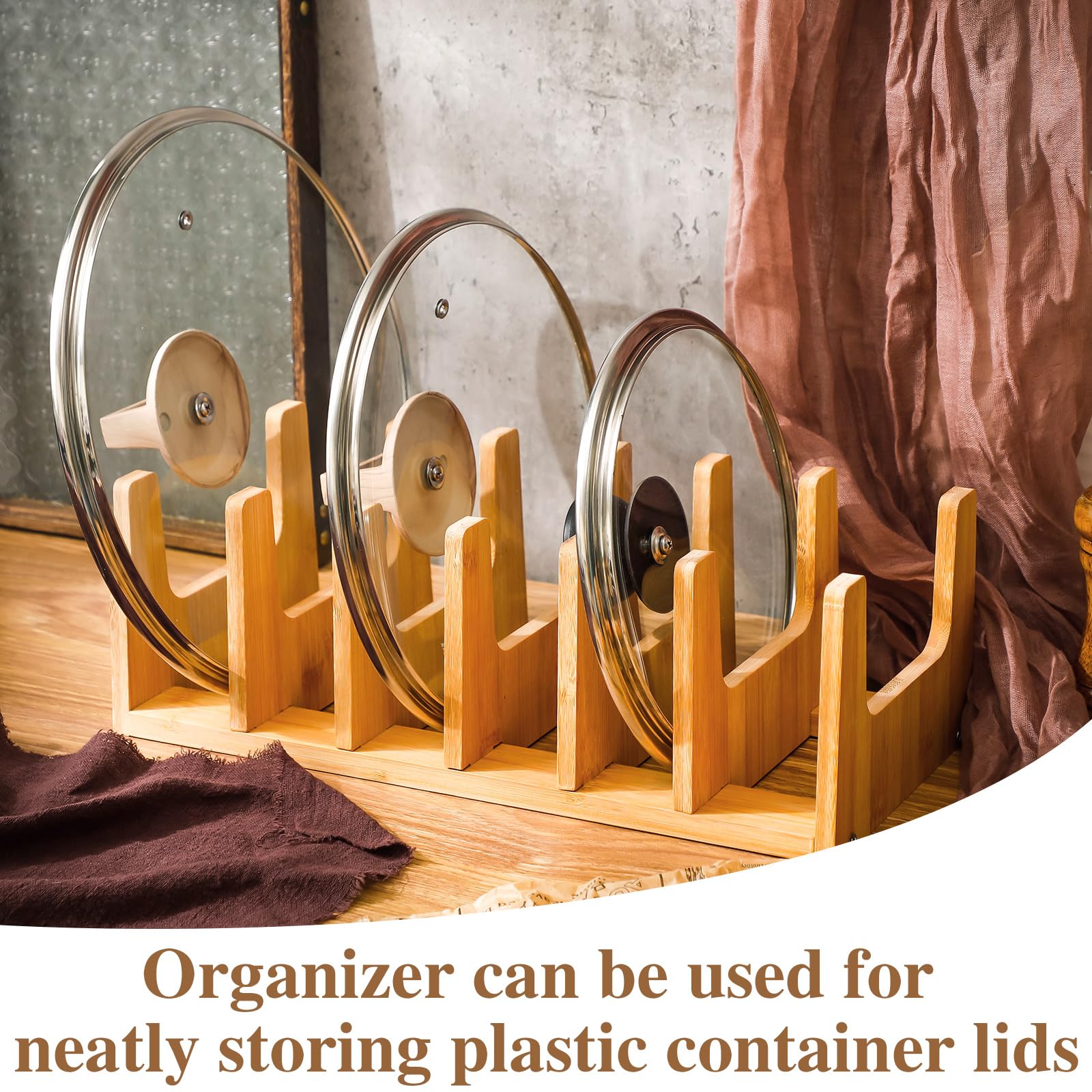 Suclain 2 Pcs Bamboo Pot Lid Organizer Pot Lid Holders, Pot And Pan Organizer Cutting Boards Dish Rack For Storage In Drawer Cab
