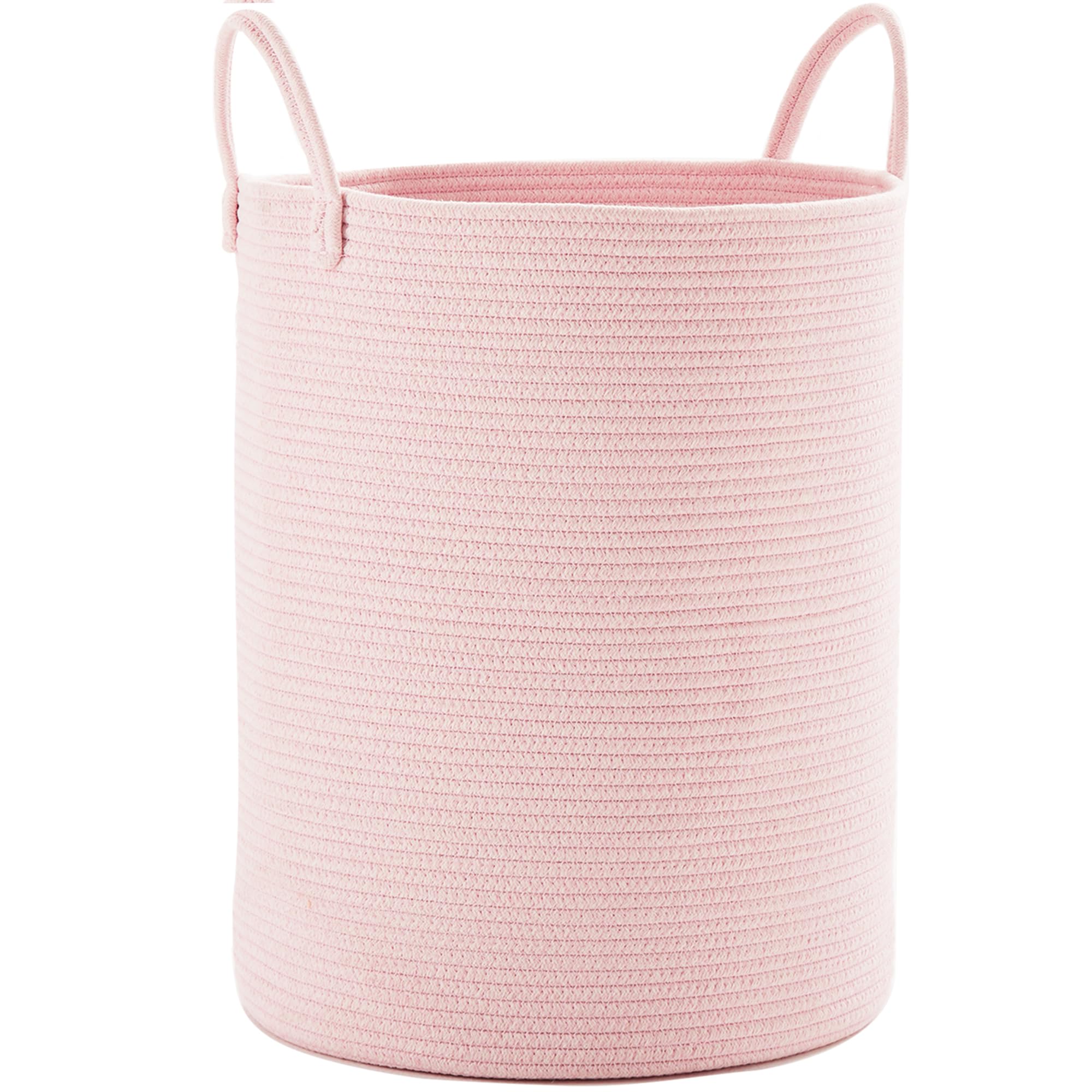 Mojoscend 60L Large Pink Laundry Hamper Basket For Grils Baby Nursery, 15Dx20H Inches Tall Toddler Clothes Hamper, Woven Rope Ha