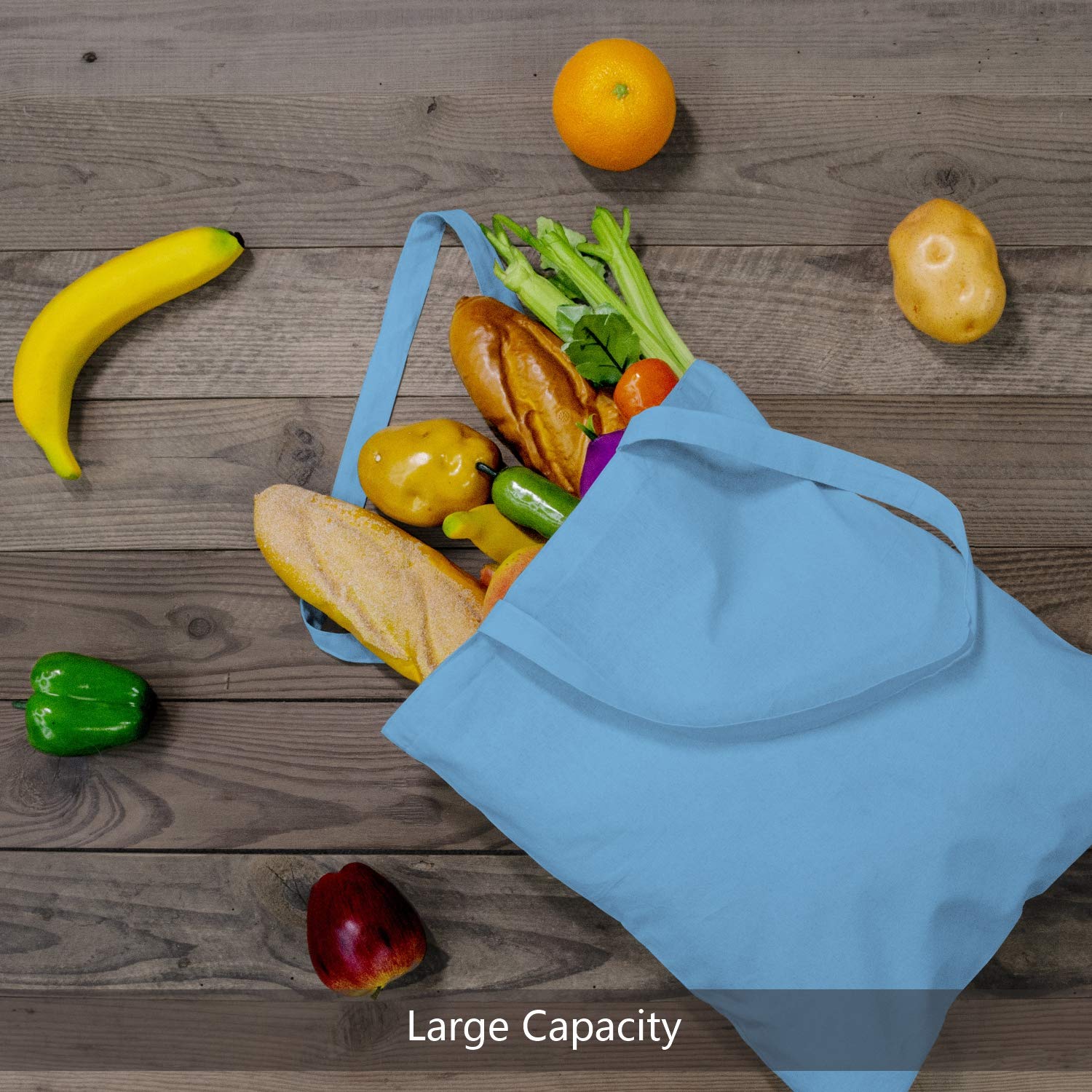 Topdesign 24-Pack Economical 16''X15'' Baby Blue Cotton Tote Bag, Lightweight Medium Reusable Grocery Shopping Cloth Bags, Suita