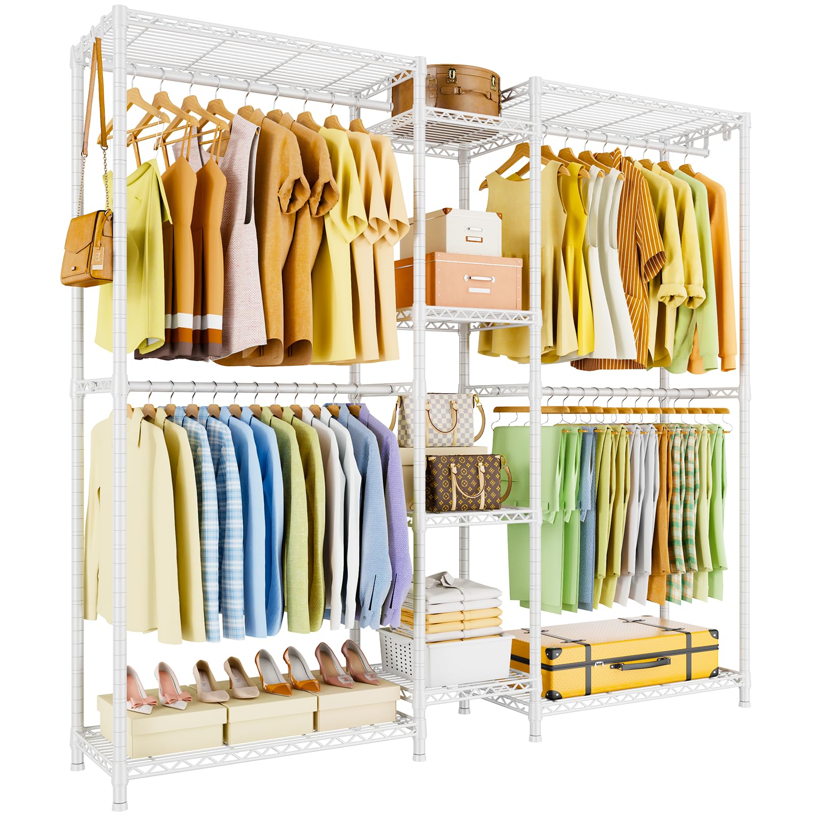 Ulif E4 Clothes Rack, Heavy-Duty Garment Rack, Metal Freestanding Clothing Organization Storage System Can Be L-Shaped With Shel
