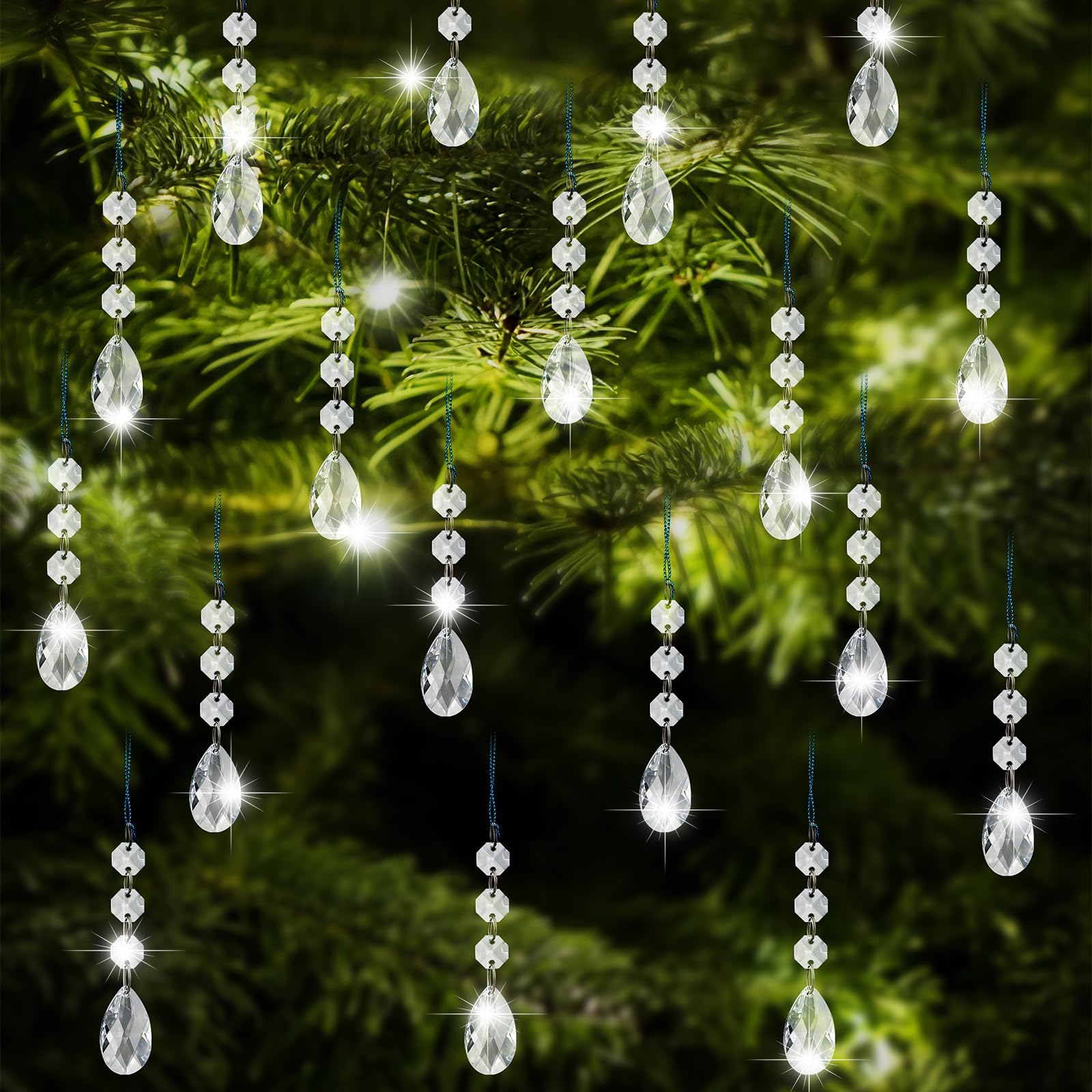 Syhood 100 Pcs Crystal Christmas Ornaments Hanging Christmas Tree Decorations Clear Acrylic Teardrop Bead Pendants for Xmas Home