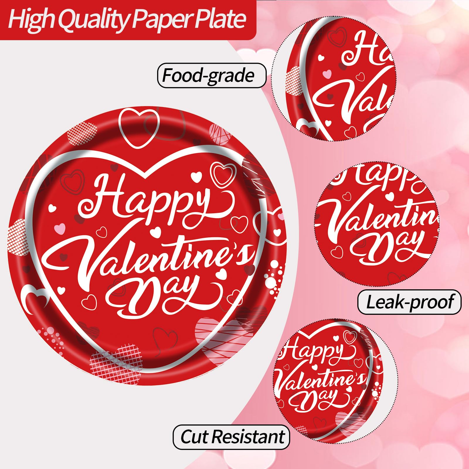 Evyienen 75 Pcs Valentine'S Day Paper Plates And Napkins Party Supplies,Red Disposable Paper Plates Napkins And Forks Party Hear