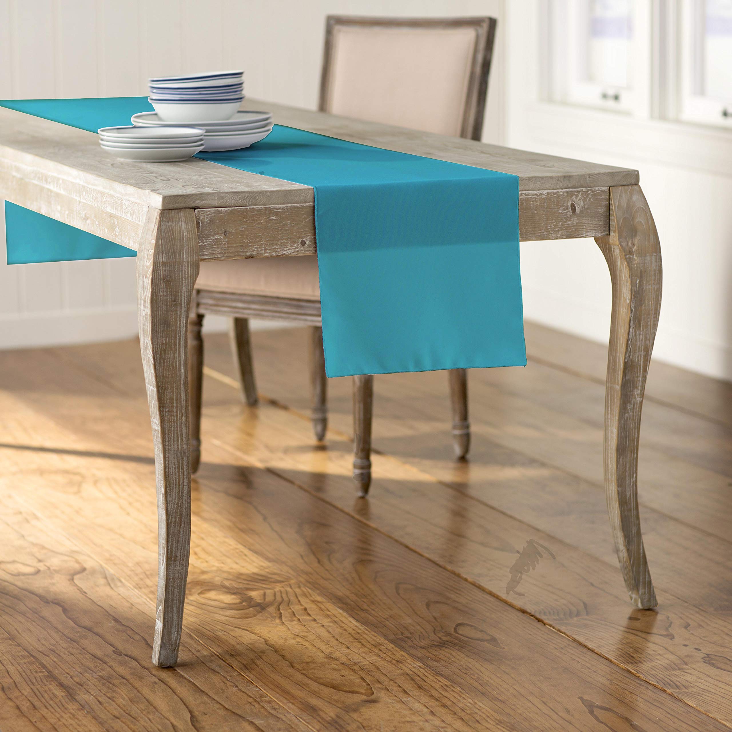 LA Linen Polyester Poplin Table Runner 14  by 108-Inch  Dark Turquoise