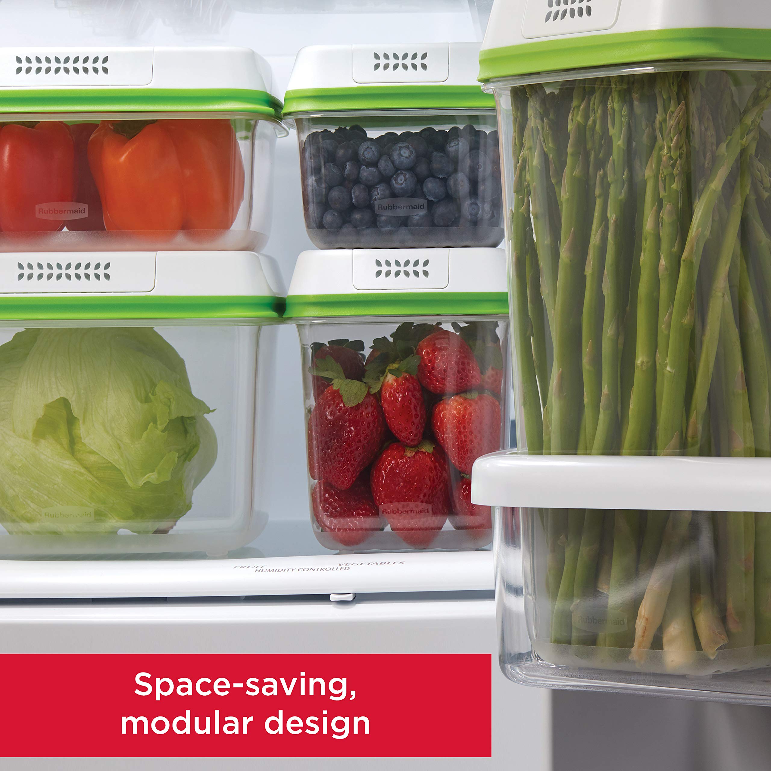 Rubbermaid 4-Piece Produce Saver Containers For Refrigerator With Lids For Food Storage