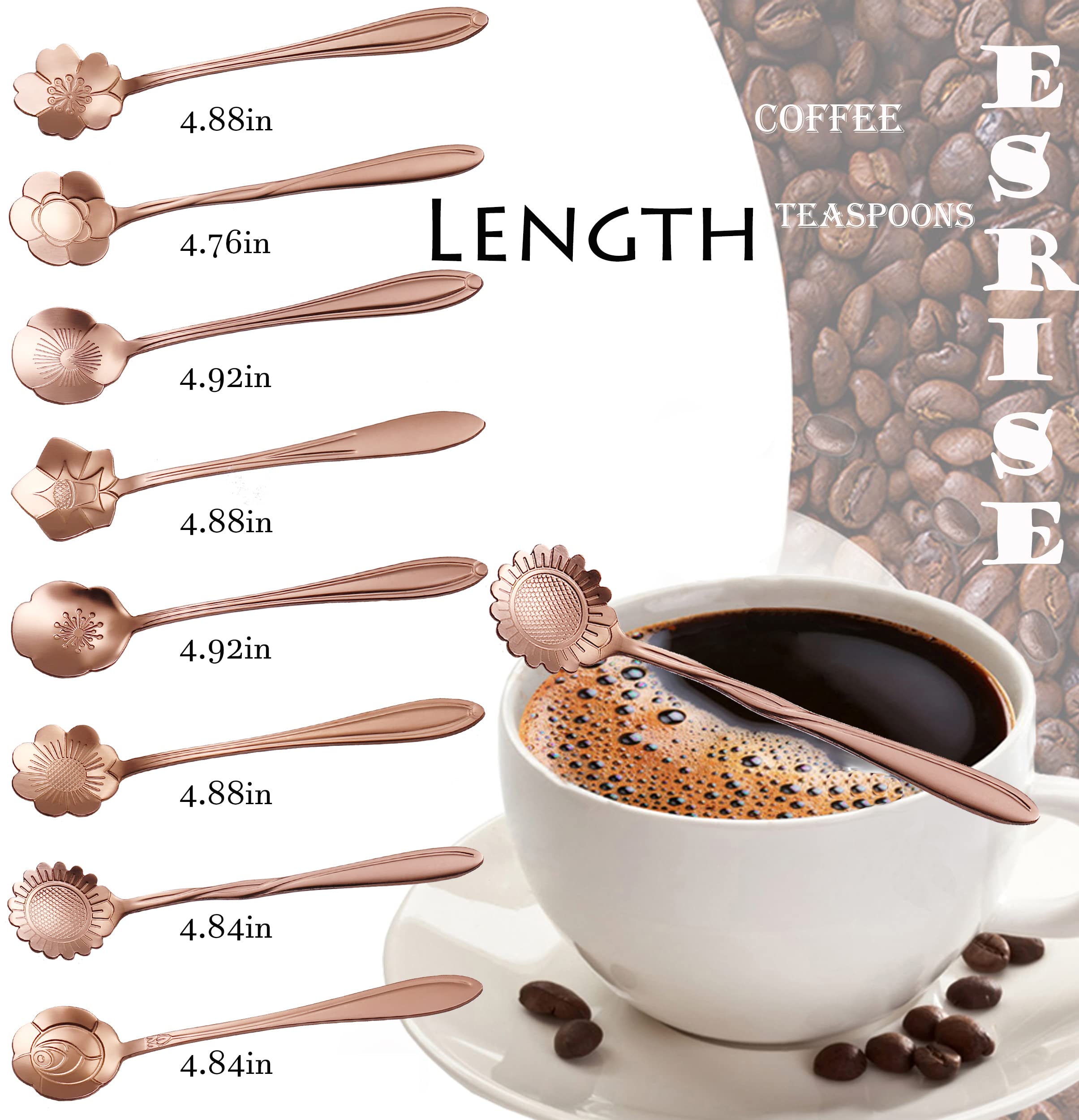 16 Pcs Teaspoon Tea Spoons, Esrise Stainless Steel Coffee Dessert Spoon, Cute Demitasse Spoon For Drink Milkshake (Rose Gold)