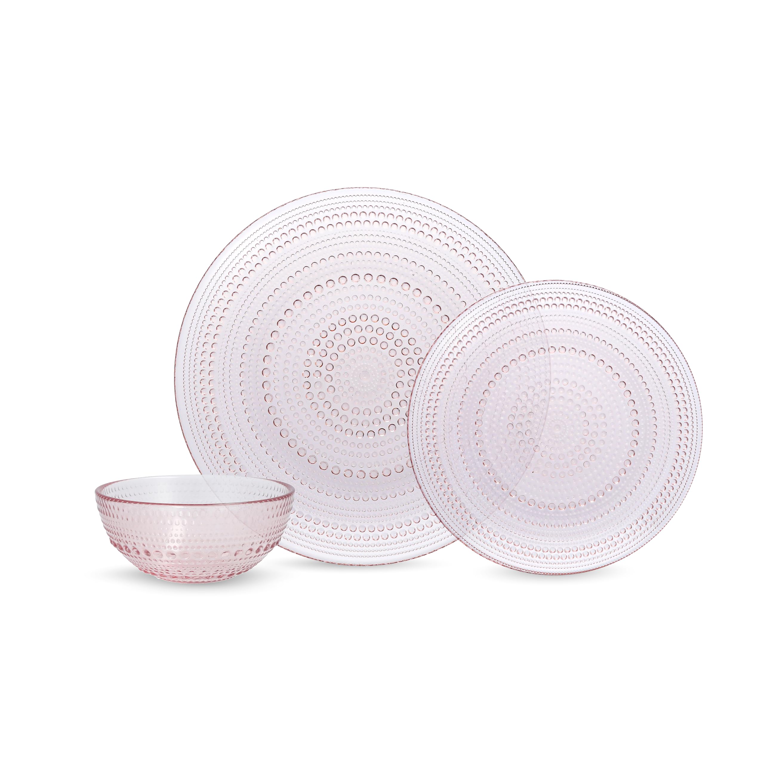 Fortessa Jupiter Hobnail Glass, 12 Piece Dinnerware Set (Service for 4), Pink
