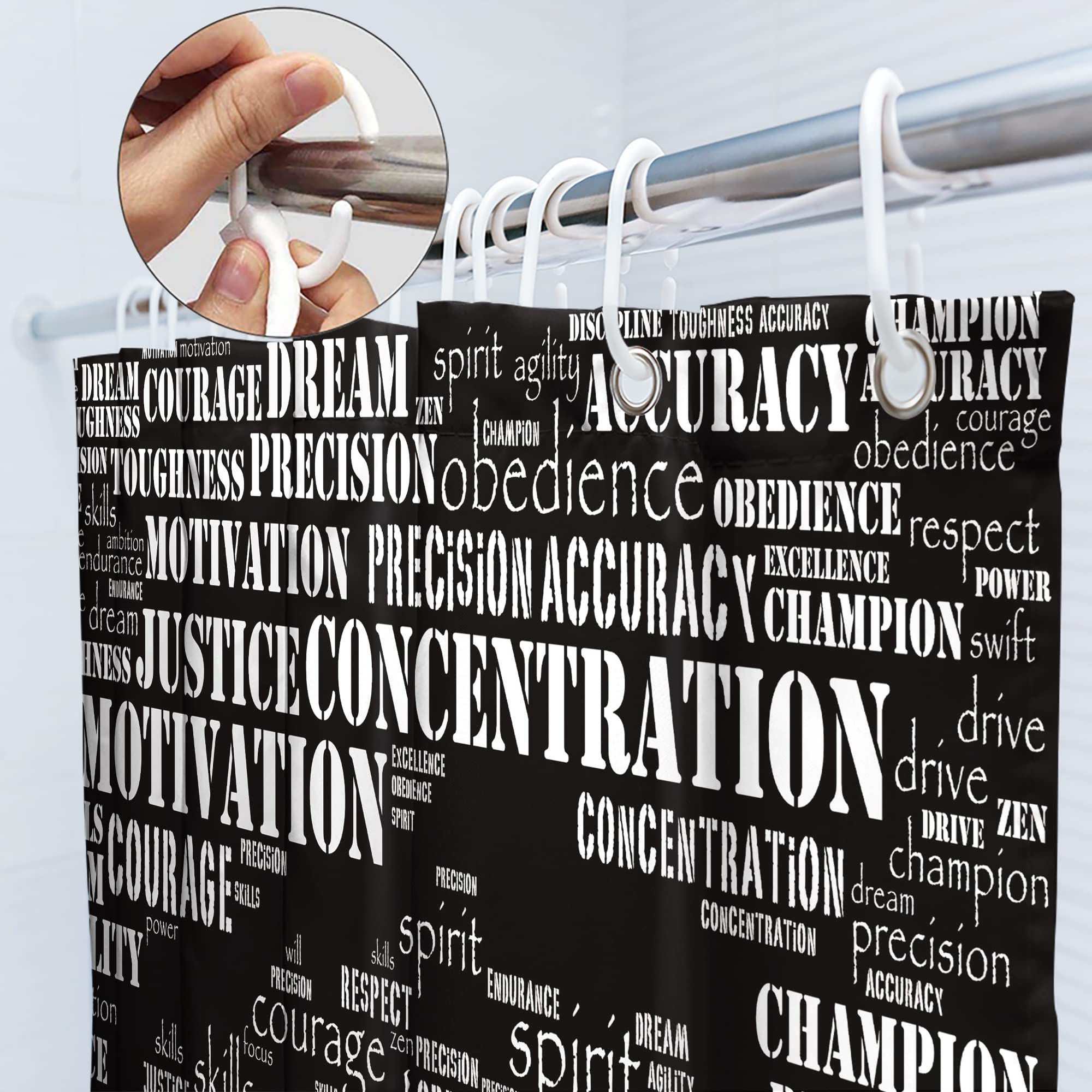 Svbright Mens Motivational Quotes Shower Curtain For Man Black White Inspirational Words Kickboxing 60Wx72L Inch Essence Of Figh