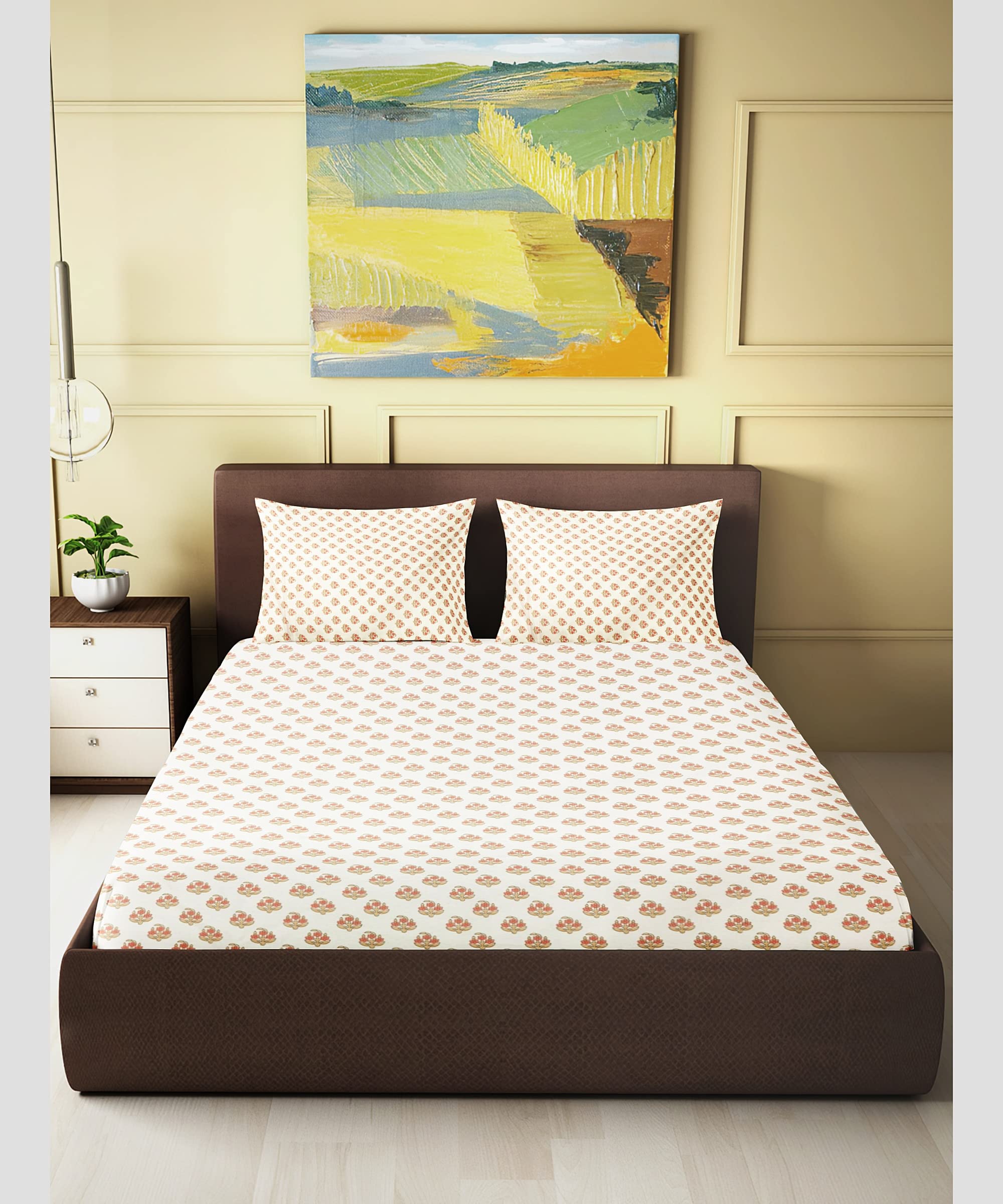 Rustic Linen Super Soft Brushed Microfiber Cotton Double Bedsheet With Pillow Covers,Bedsheet 90X100(Inches) Pillow Cover 17X27(