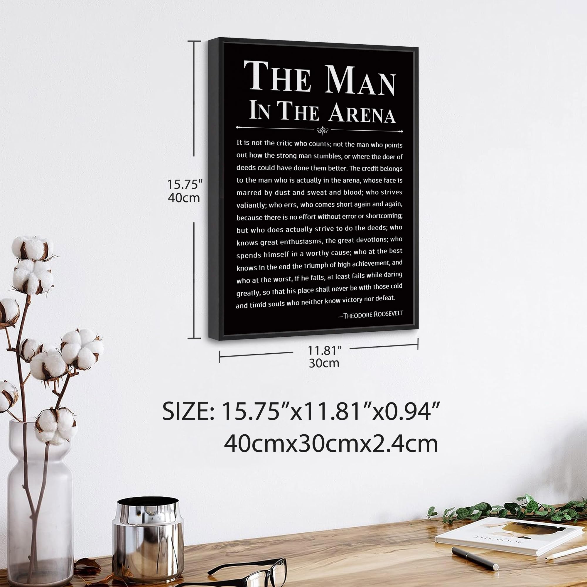 Howwii Office Wall Art Inspirational Decor The Man in the Arena Framed 12x16 Motivational Positive Quote Print Canvas Wall Decor