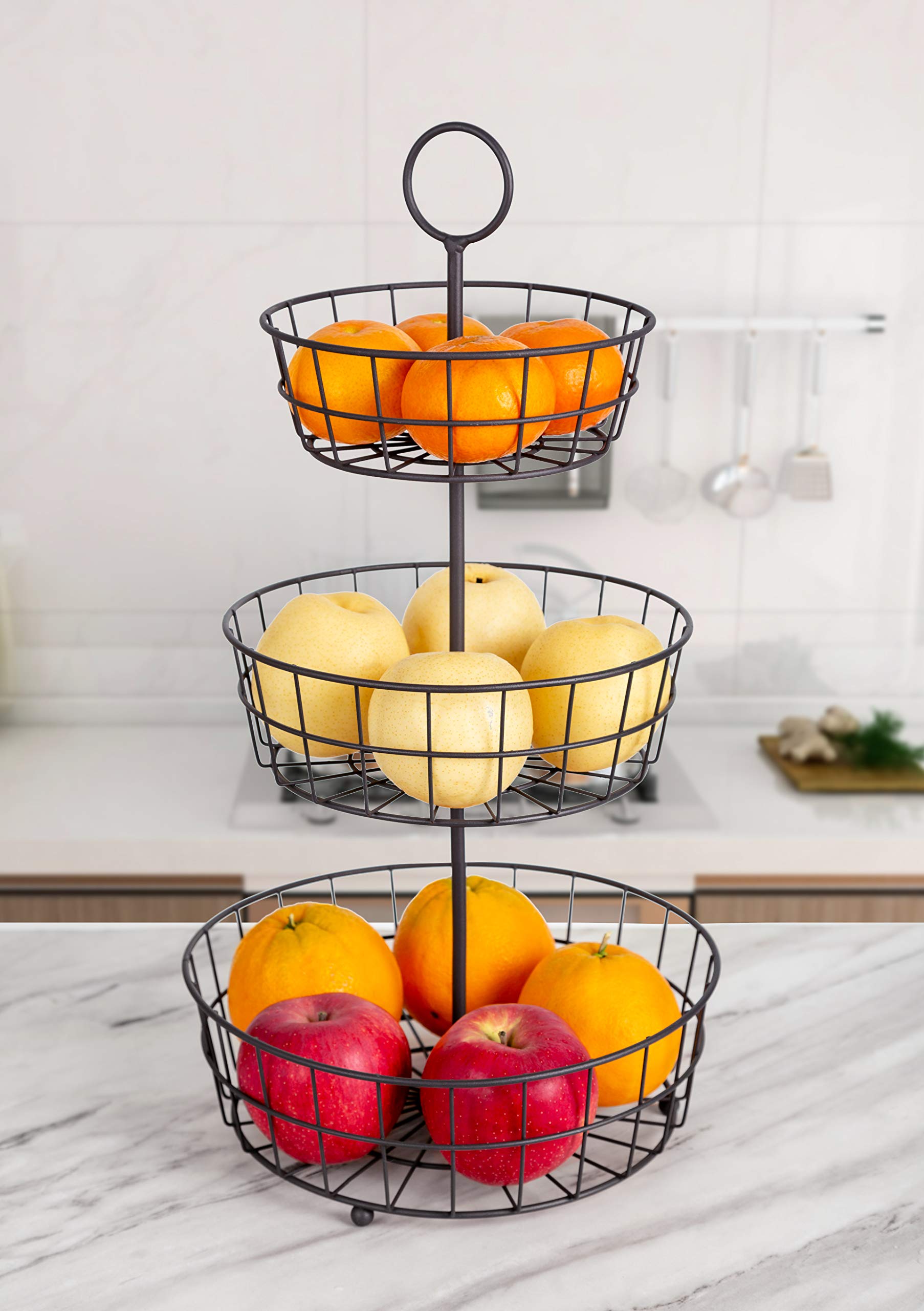 Hanze 3-Tier Wire Fruit Basket Bowl, Detachable Vegetable Bread Basket Display Storage Stand, Design For Kitchen, Bathroom Organ