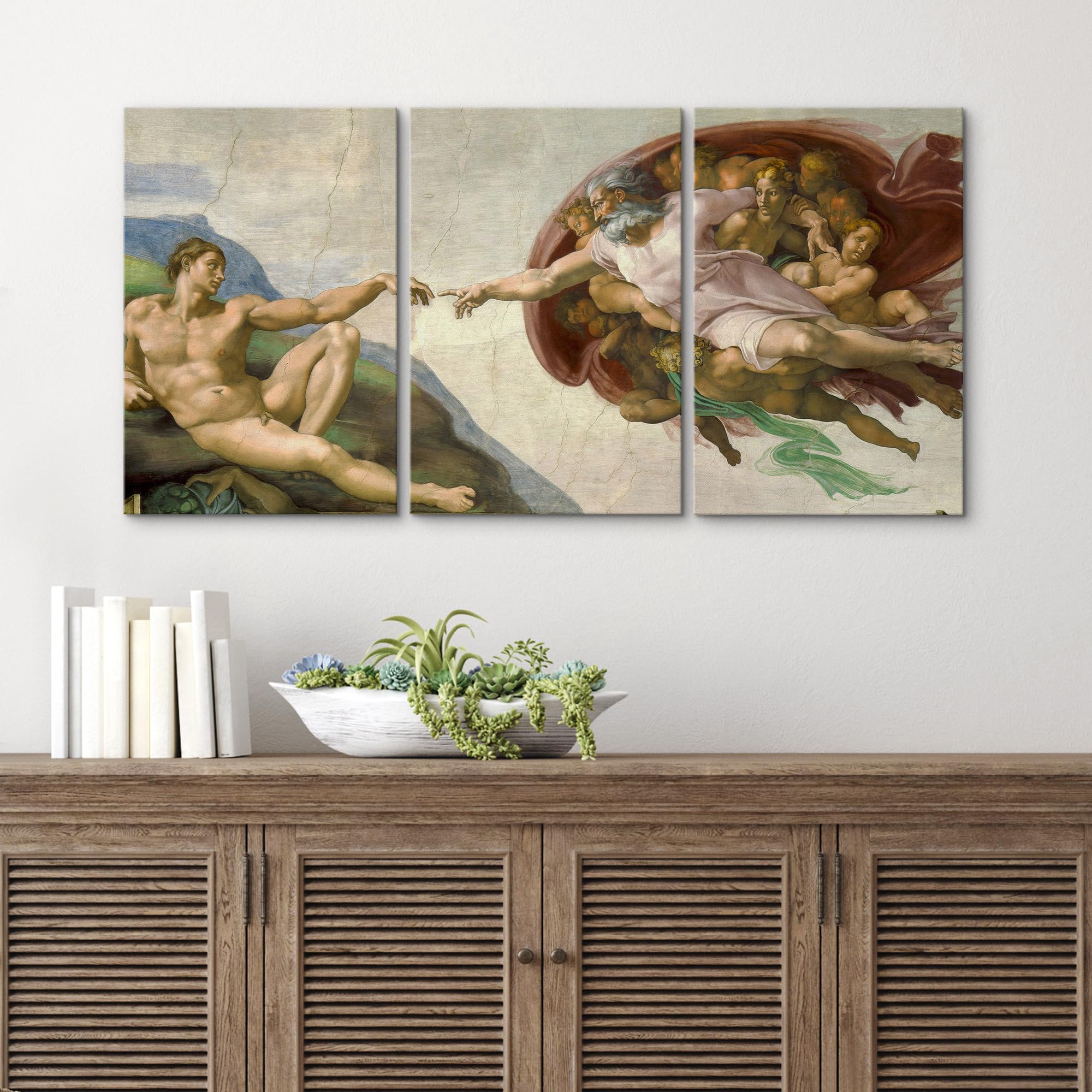 Wall26 Canvas Print Wall Art Set Creation Of Adam By Michelangelo Cultural Historic Oil Painting Fine Art Reproduction Scenic Co